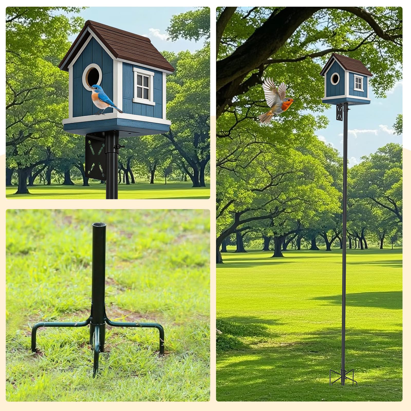 Vogelhaus Ständer Metall, 193 cm Höhenverstellbar Vogelhausständer, Ständer für Vogelhaus mit 5 Zinken für Draußen, Vogelhäuschen-Halterung für Garten, Balkon, Außenbereich und Hof, Schwarz (193cm)