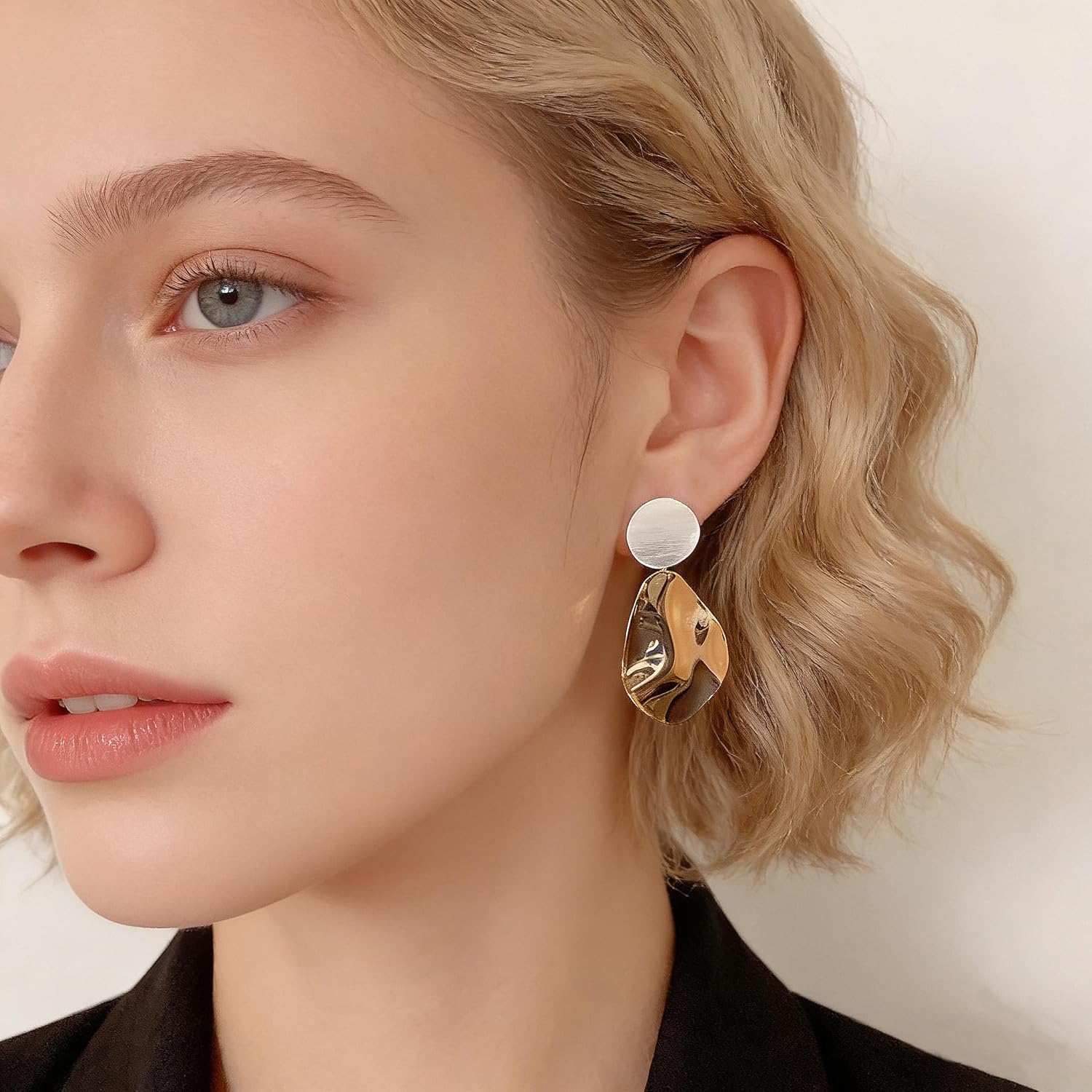 Gold Plated Teardrop Statement Dangle Earrings Hammered Drop Dangle Earrings for Women Chunky Drop Dangle Earrings Trendy Geometric Statement Earring Lightweight Ripple Stud Jewelry Gift - Image 2