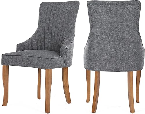 Bioopts Juego de 2 sillas de comedor, tapizadas de tela para sala de estar, silla acolchada con anillo con patas de madera, color gris