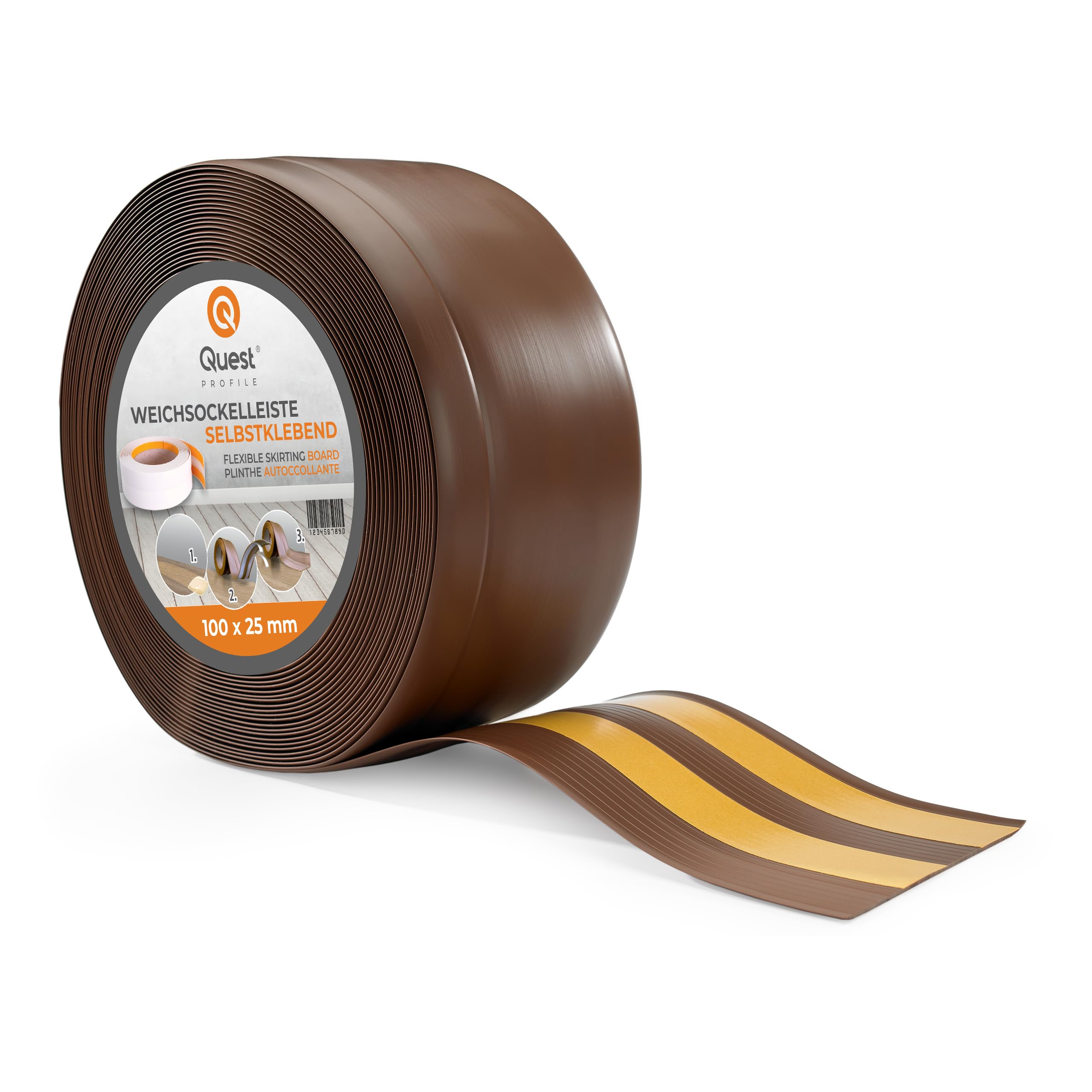 Quest Rodapié Flexible PVC 100x25 mm Autoadhesivo - Marrón, 25 m