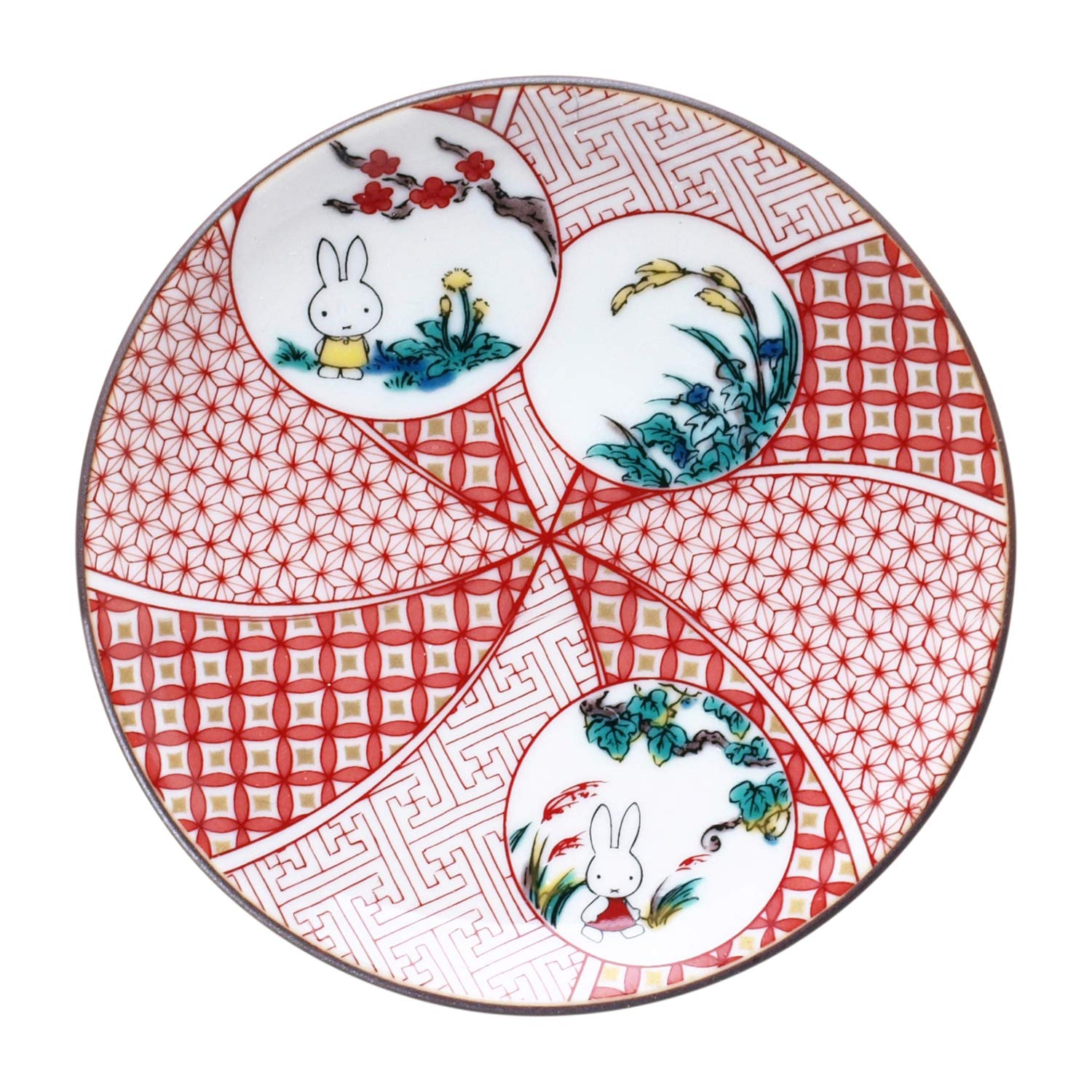 Miffy Kutani Ware Small Plate Aka-e Red Porcelain 4.1in Japan