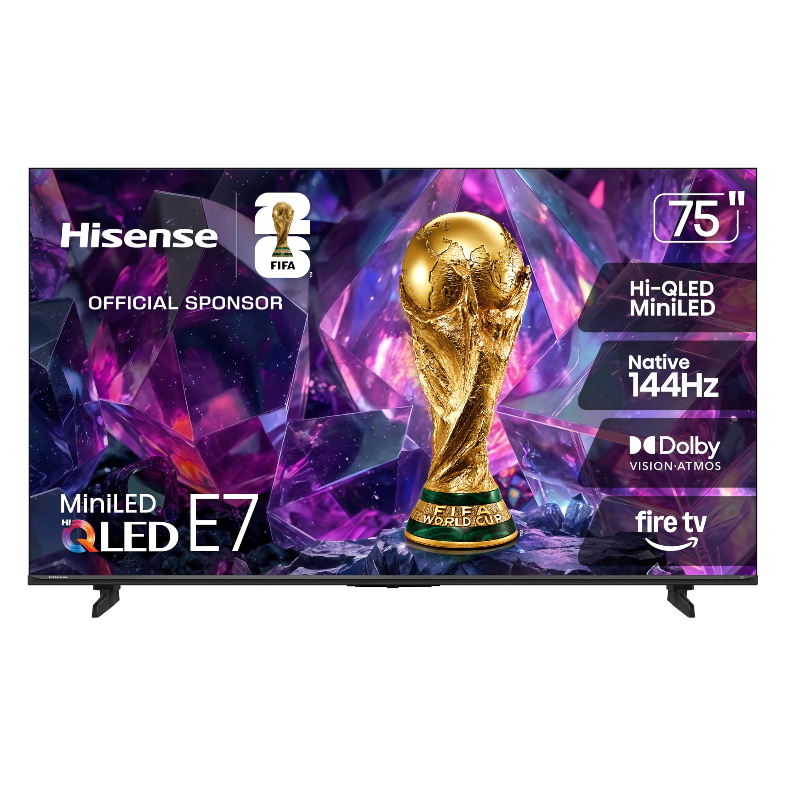 Hisense 75" E7 Cinema Series Hi-QLED Mini-LED 4K UHD Smart Fire TV (75E7SF, 2026 Model) -Native 144Hz, Dolby Vision IQ · Atmos, Full Array Local Dimming, HDR10+ Adaptive, Alexa Built in