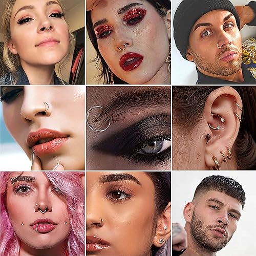 Miniatura 8 de MILACOLATO 5 aros de nariz de titanio G23 de 16G18G20G, con bisagras, para septum, anillos de clicker para cartílago de labio, hélix, rook, tragus,