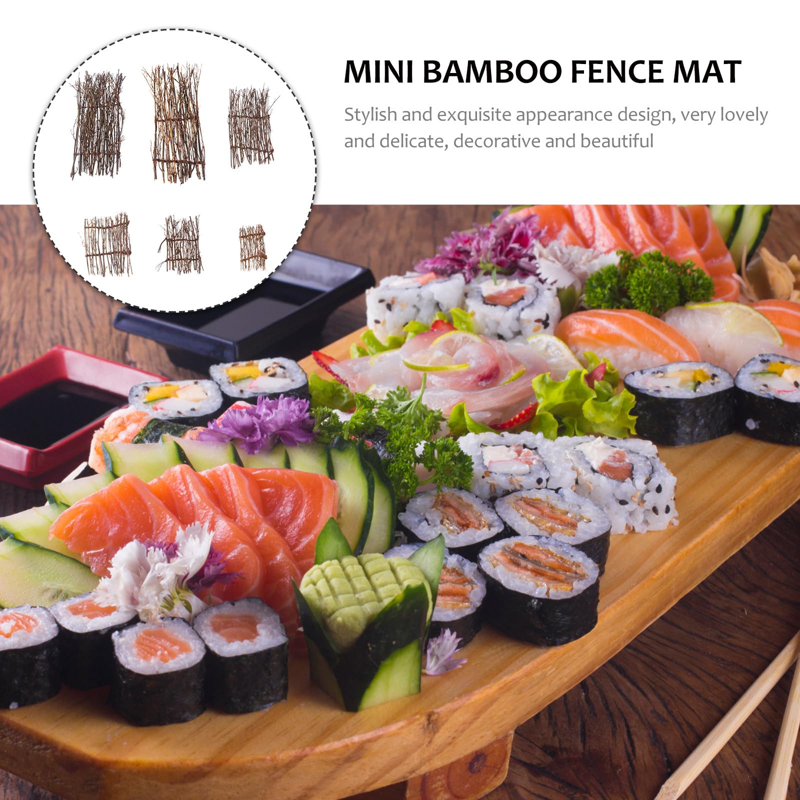 Happyyami Lot de 6 décorations japonaises en bambou pour sushis, mini clôture, sashimi, assiette de service pour sushis, bar, restaurant, décoration de bureau pour faire des sushis