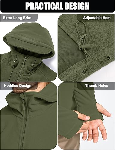 Miniatura 7 de CRYSULLY - Chaquetas tácticas militares deportivas de hombre, abrigos de forro polar con capucha, chaquetas de aventura al aire libre