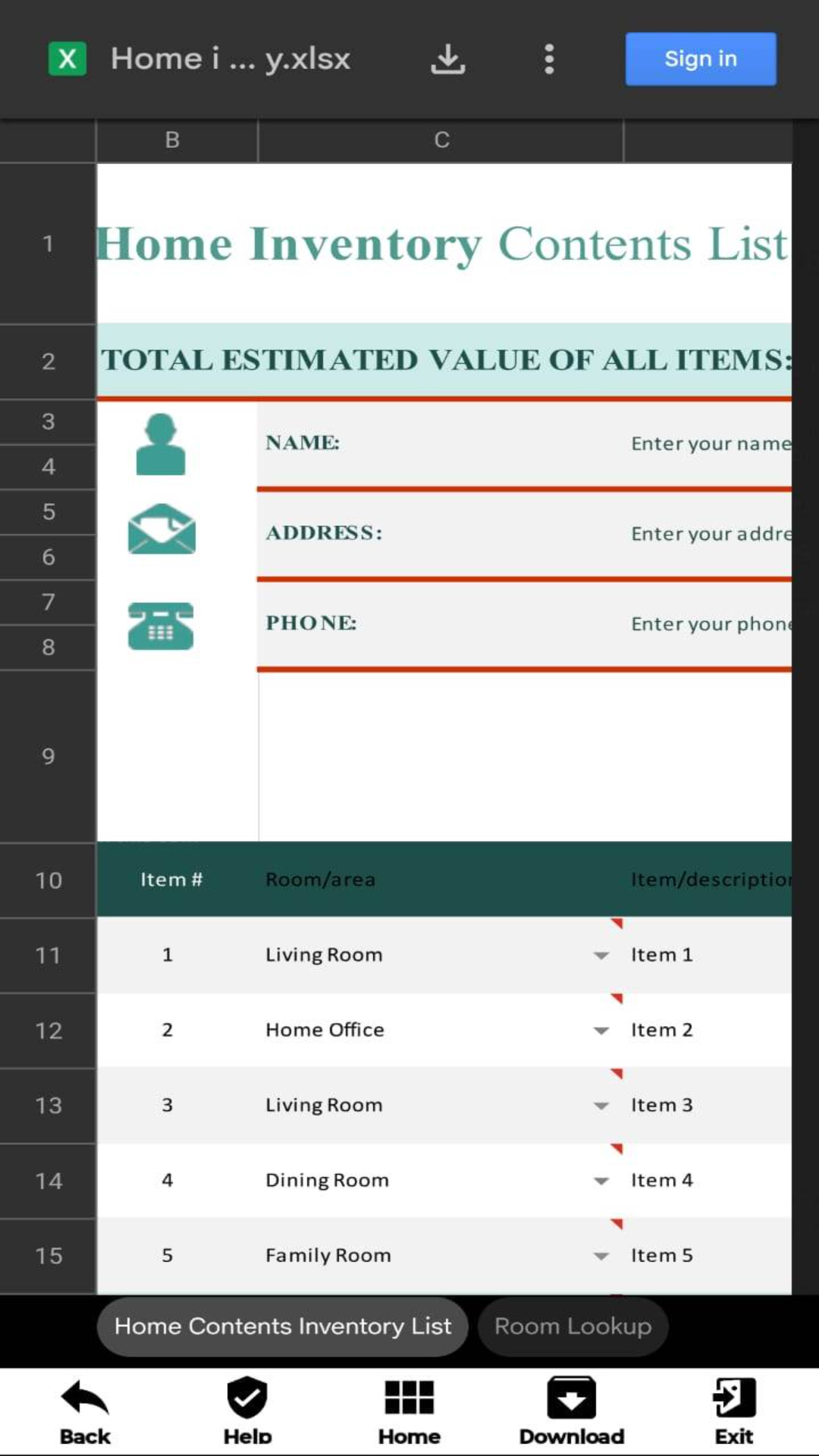 Inventory Excel Sheets - App on Amazon Appstore