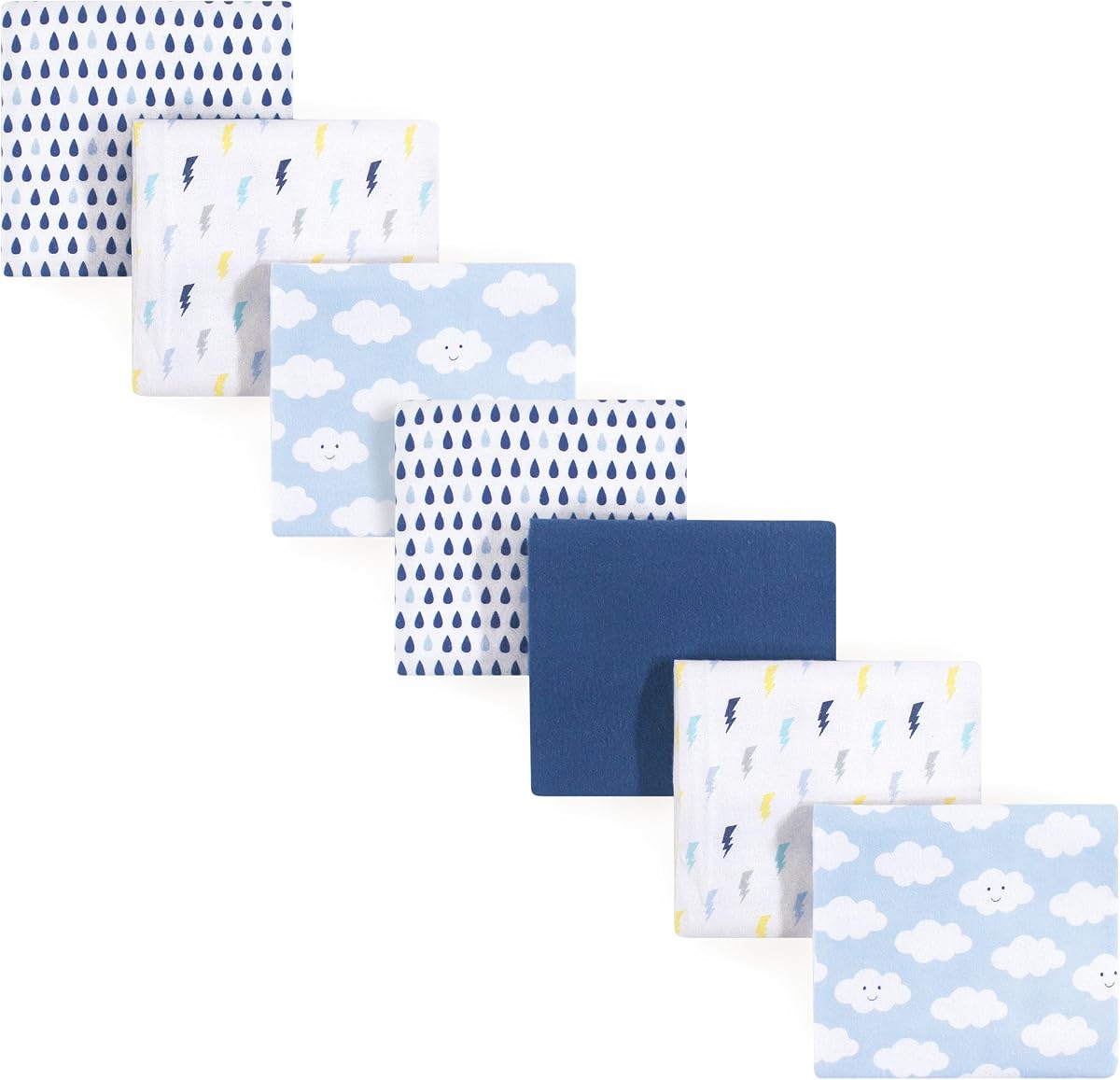 Unisex Baby Cotton Flannel Receiving Blankets, Boy Clouds 7-Pack, One Size