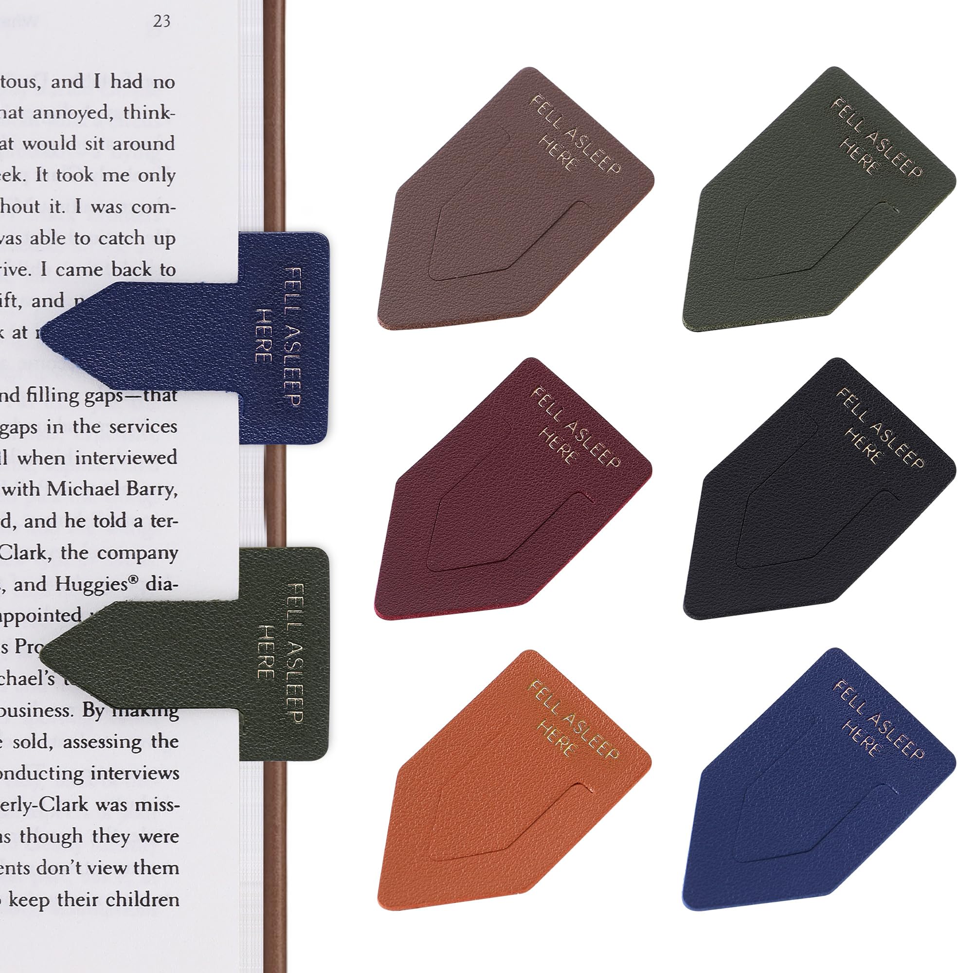 Litvana Leather Bookmark for Reading Women, Fell Asleep HERE Bookmarks, Index Book Marks for Book Lovers, 6 Pcs Drak Color Set