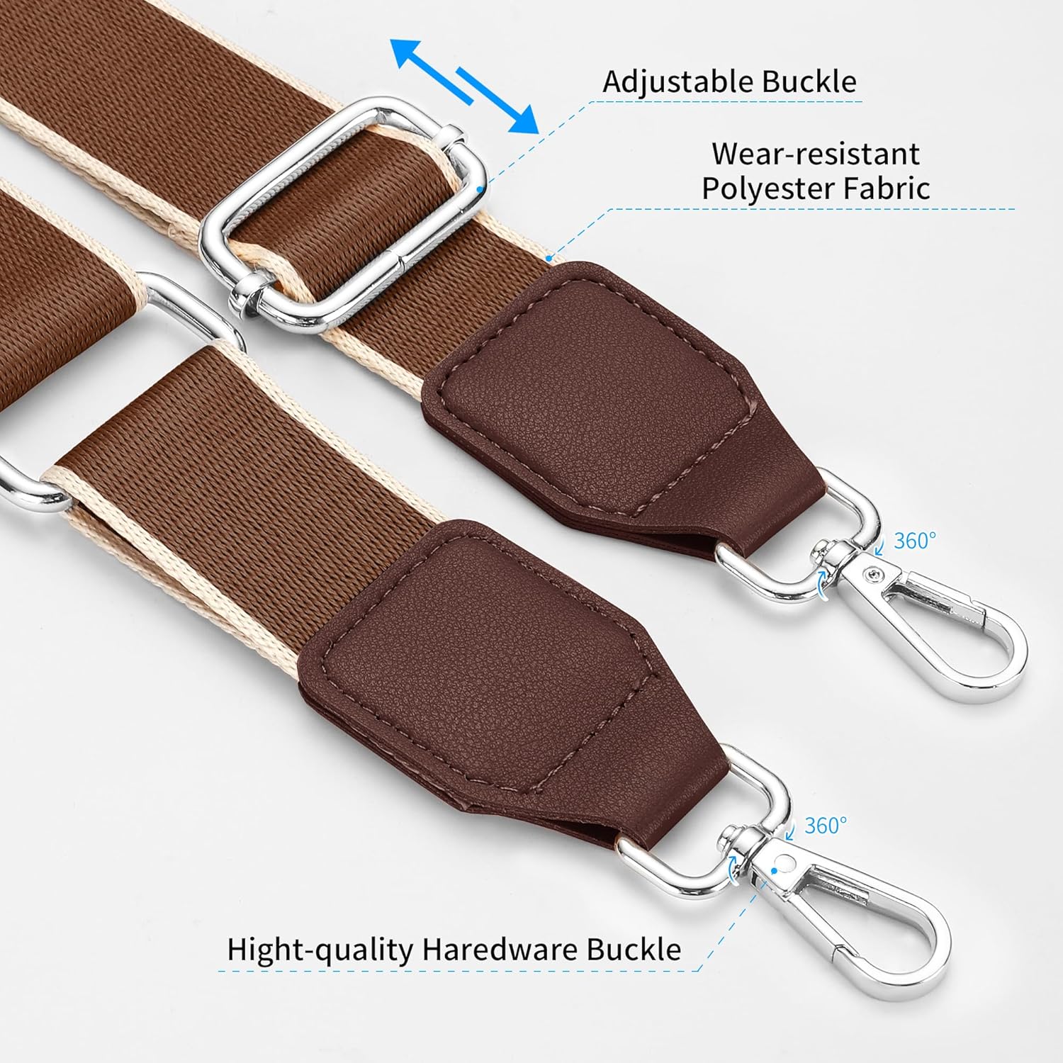 Purse Straps Replacement Crossbody, Universal Wide Shoulder Strap for Bags Adjustable Straps for Handbags, Silver Buckle - Brown - Image 3