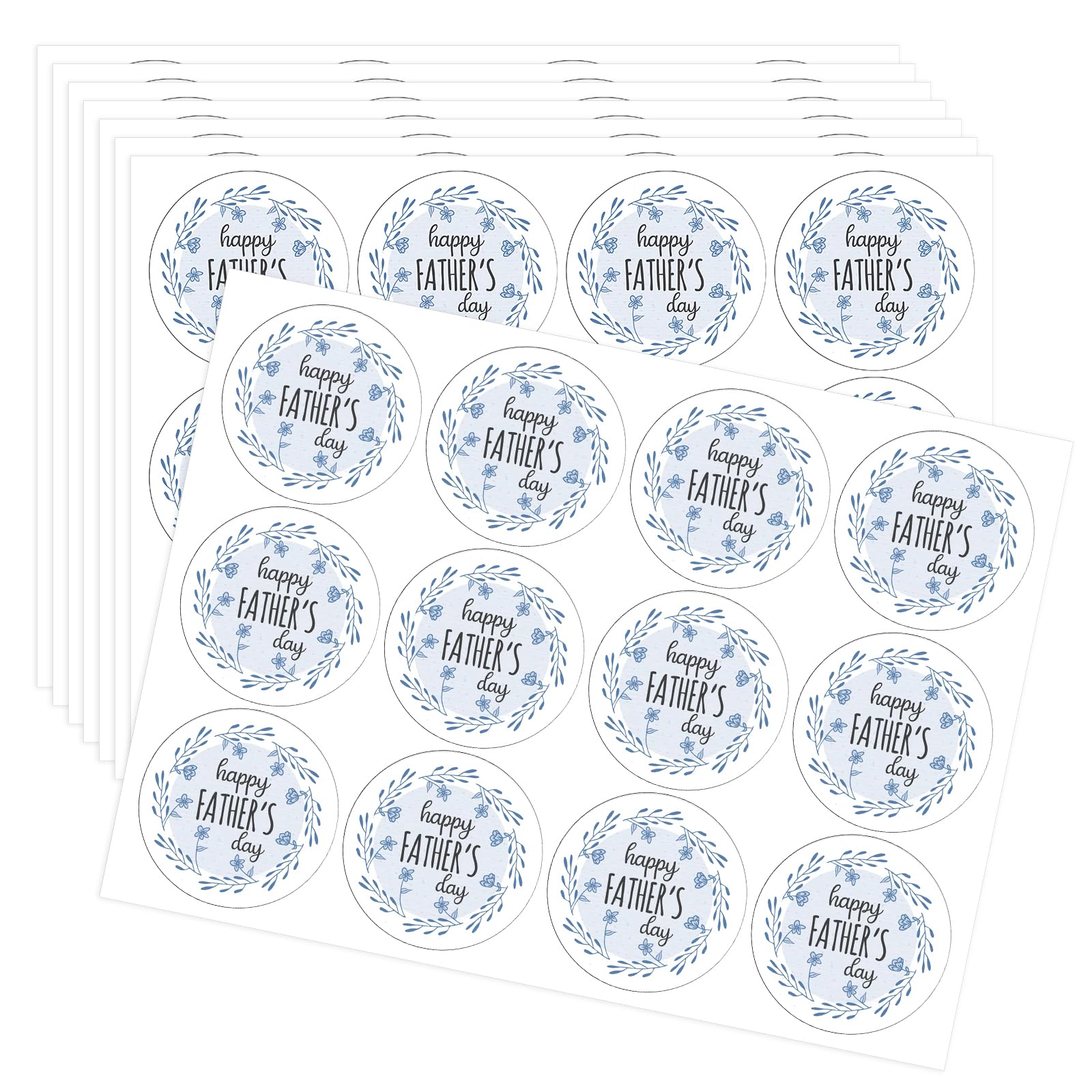 96 Pcs Happy Fathers Day Stickers, Dad Envelope Seals Labels Stickers, Fathers Day Decoration, Light Blue Vinyl Self-Adhesive Waterproof Glossy Sticker for Gift Tags Wrap Labels for Party Favors