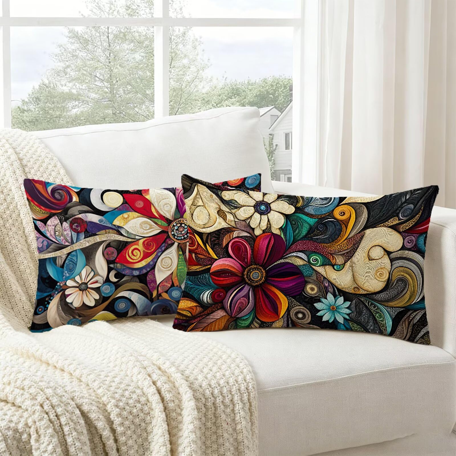 Taie d'oreiller imprimée recto verso velours 60x80cm imperméable déco