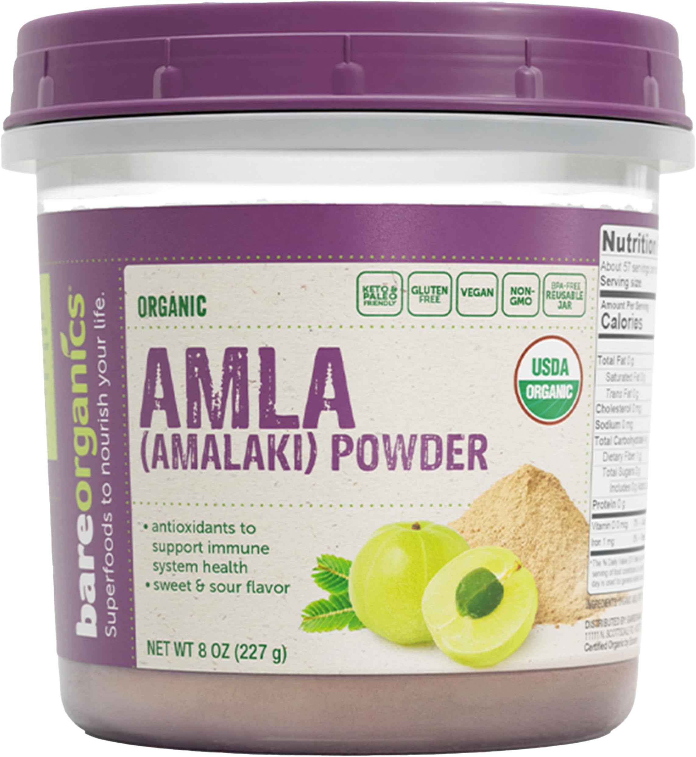BareOrganics Amla, Indian Gooseberry & Superfood Powder, Dietary Supplement, 8 Oz