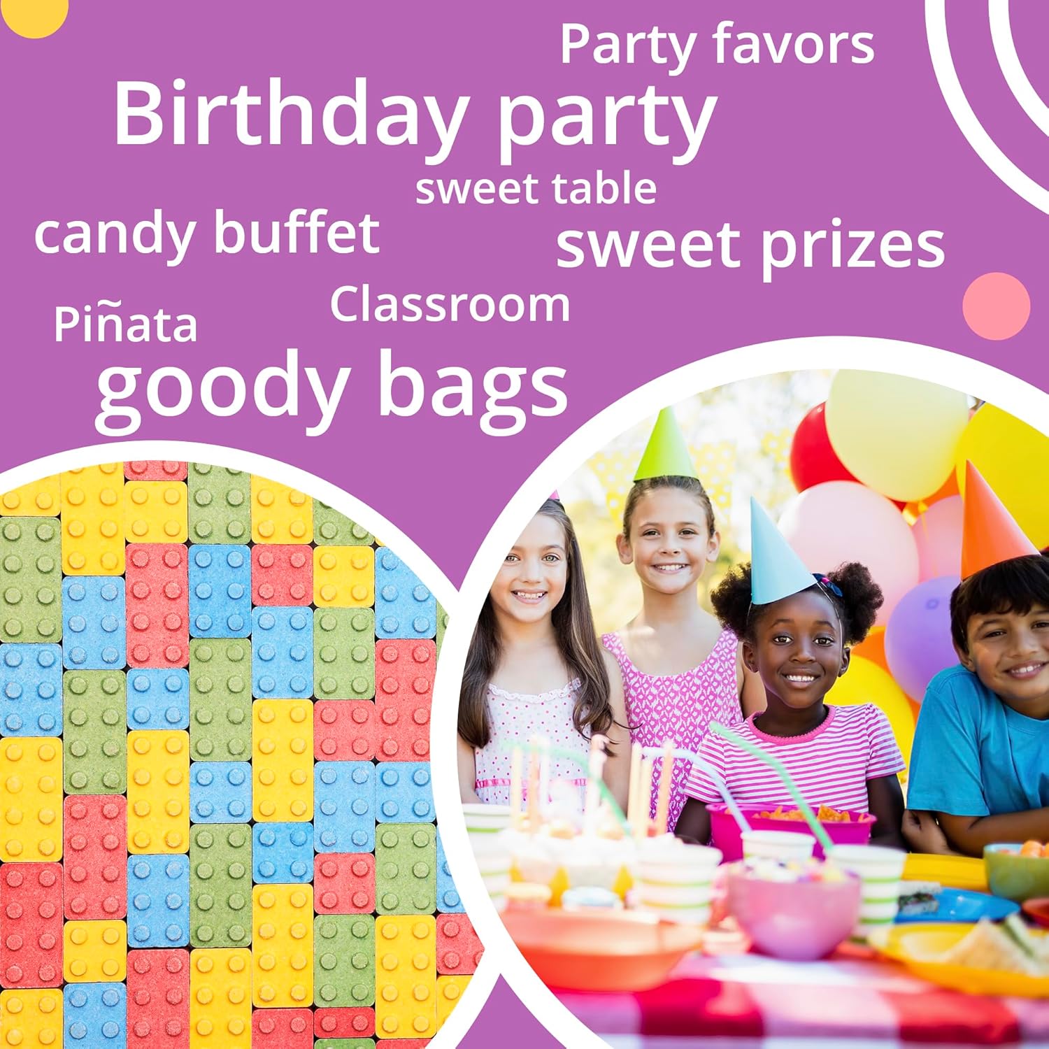Candy Blocks - Build, Play, and Snack - 100% Edible, Assorted Flavors - Fun Brick-Shaped Hard Candies for Kids - Perfect Party Treats & Decorations - 1.7lb Bulk Pack