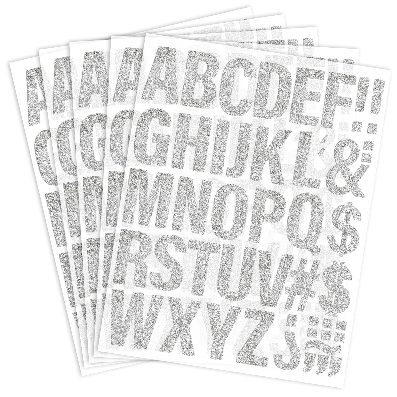 Iron on Letters for Clothes 2 Inch Glitter Silver Iron-on Letters 5 Sheets Heat Transfer Letter for Clothing Fabric T Shirt