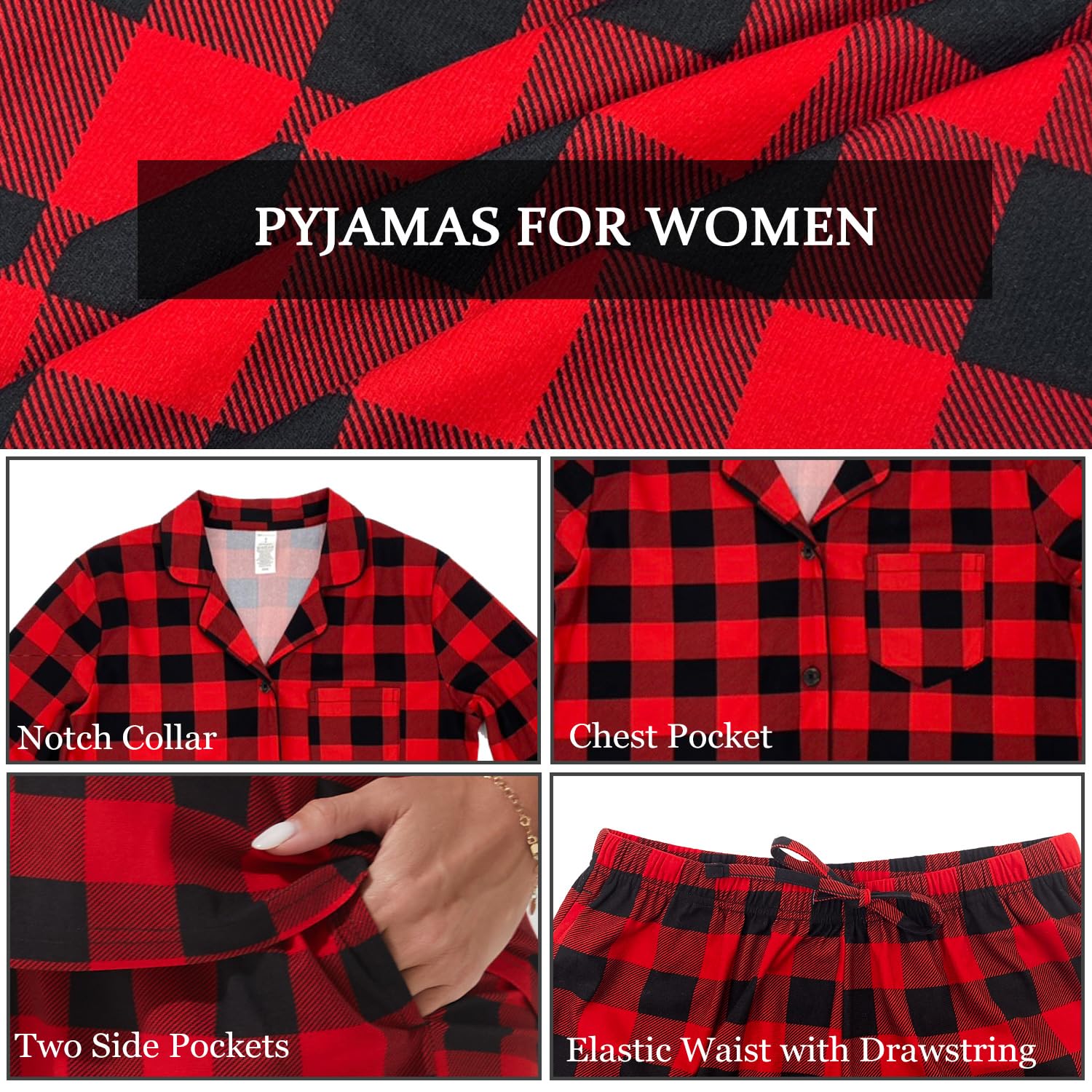 Pyjama assorti pour couple à carreaux pour femmes et hommes, vêtements de nuit boutonnés, vêtements de nuit à manches longues, ensemble de pyjama 2 pièces