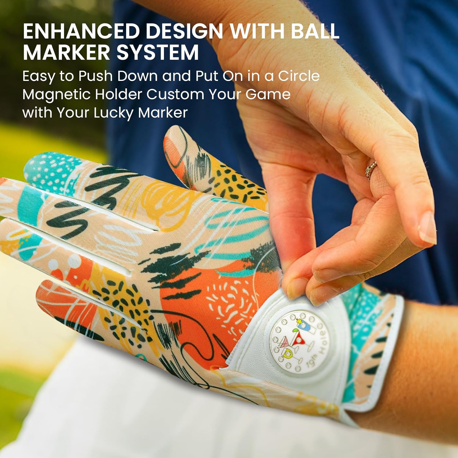 FINGER TEN Stylish Golf Gloves Women with Ball Marker 1 Pack for Left or Right Hand, Breathable Glove with Fashion Patterns for Ladies Right Left Handed Golfer - Image 4