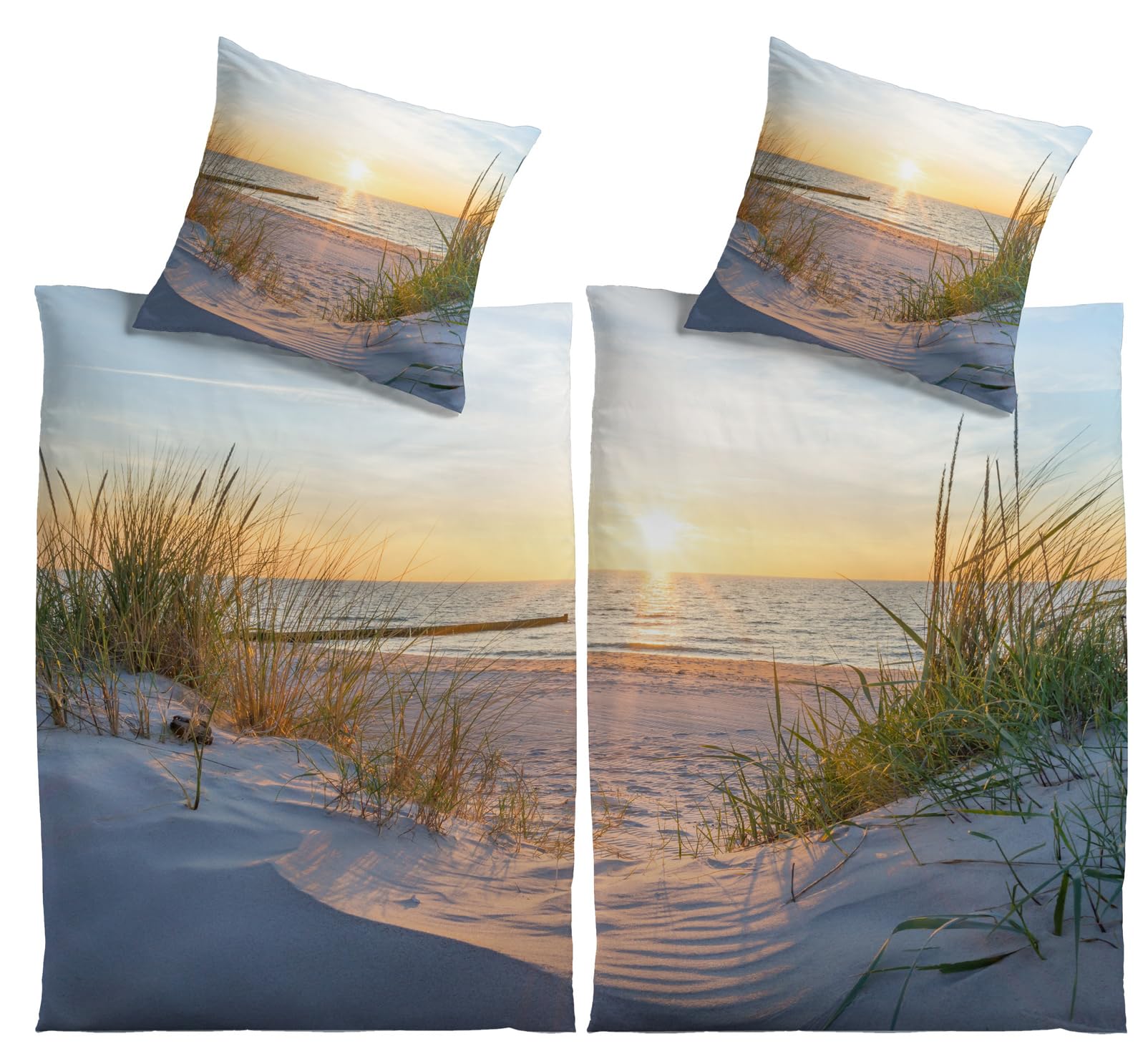 Kinzler Partner Bettwäsche TRAUMSTRAND, Größe: 135 x 200 cm + 80 x 80 cm, Renforce (4 teilig), B-11454