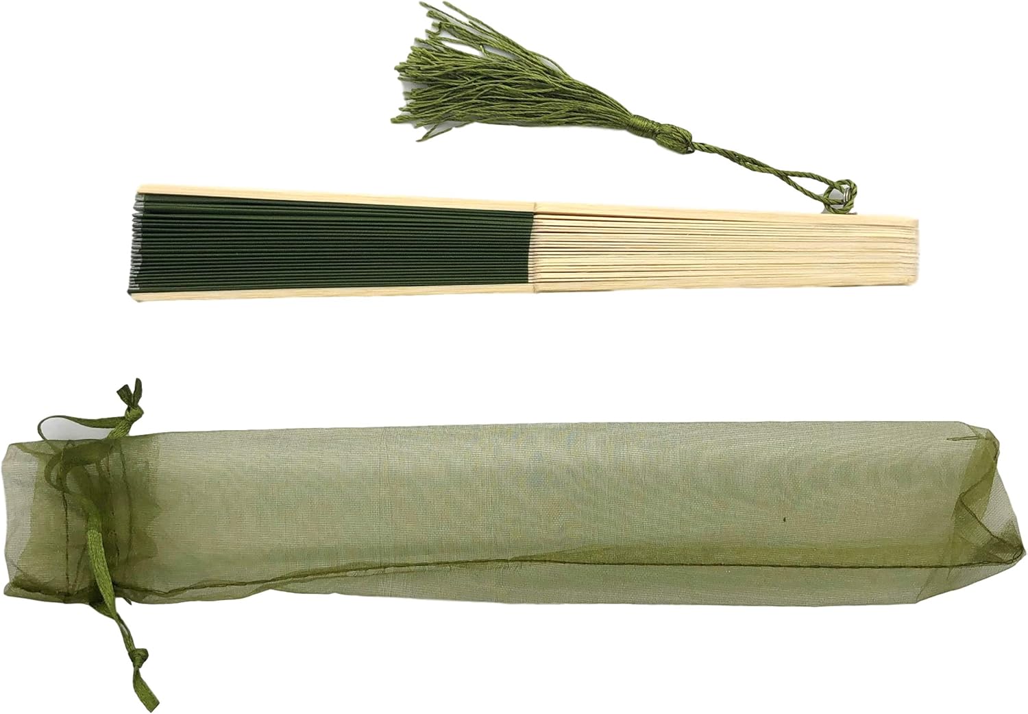 FANSOF.FANS Fabric Handheld Folding Hand Fan With a Tassel Grade A Bamboo Ribs for Women Girls Summer Party Event Favor Birthday Wedding Souvenir Gift (Moss/Olive Green)