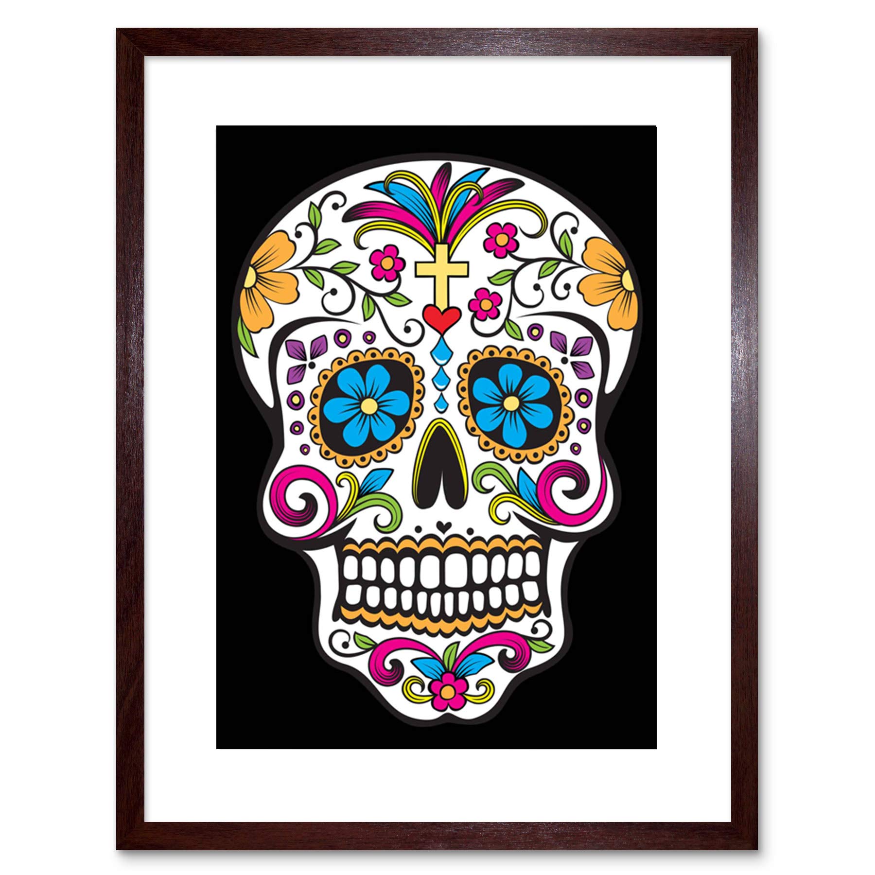Wee Blue Coo Illustration Decorative Skull Day Dead Mexico Framed Wall Art Print