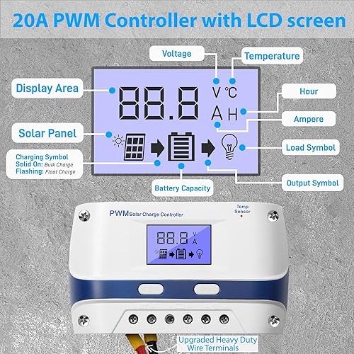 Miniatura 2 de Serenelife Home Serenelife - Kit de panel solar portátil de 200 W, maletín monocristalino plegable con controlador PWM de 20 A, color negro