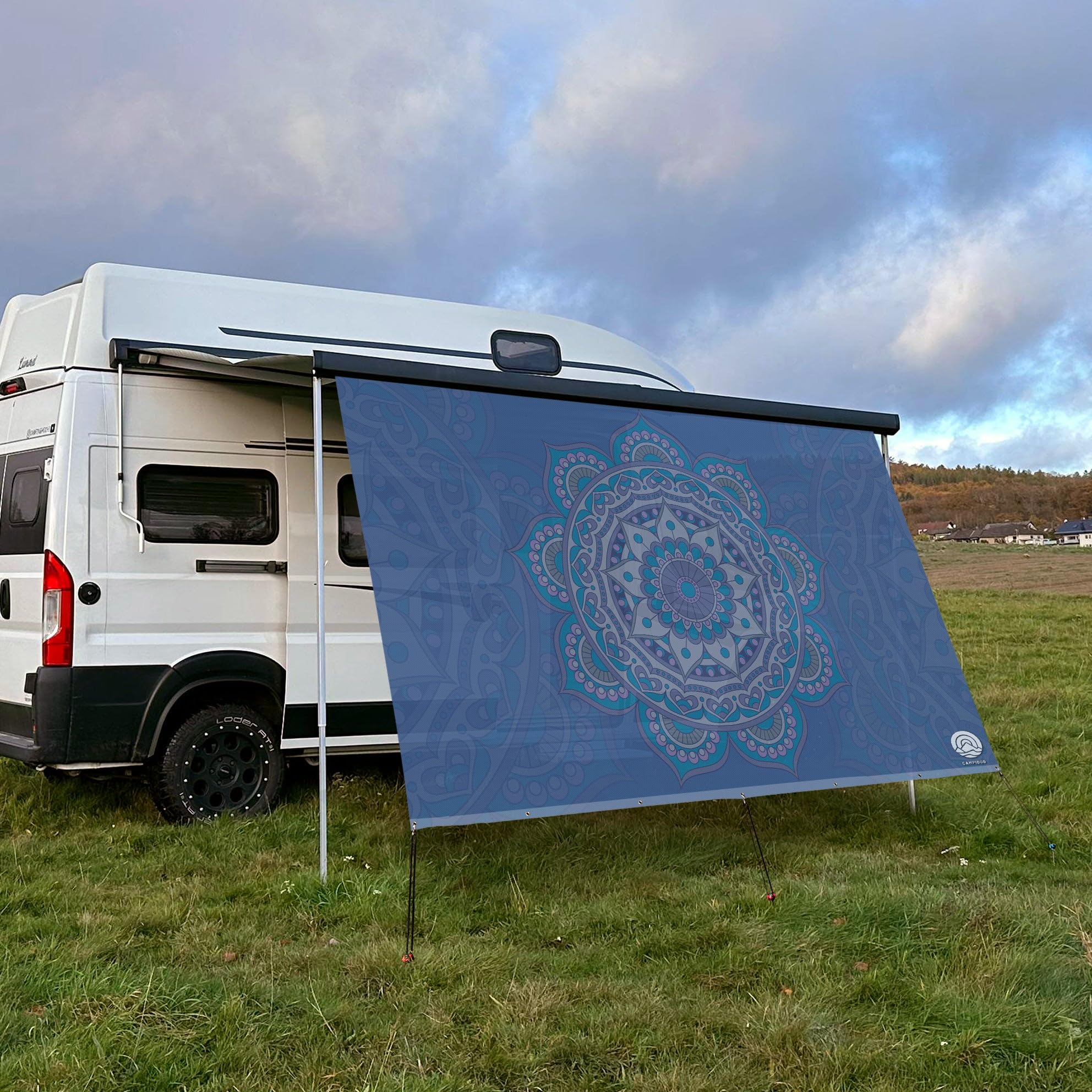 Textil Sonnensegel Mandala Blau | Höhe 200cm | hochwertiger Fotodruck inkl. Keder-Befestigung | Markisen-Vorderwand - Länge/Keder: 400cm / 5 mm Keder