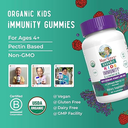 Miniatura 8 de MaryRuth's Kids - Gomitas de apoyo inmunológico | USDA orgánico | Gomitas de vitamina C, zinc y saúco | Apoyo inmunológico para niños de 4 años |