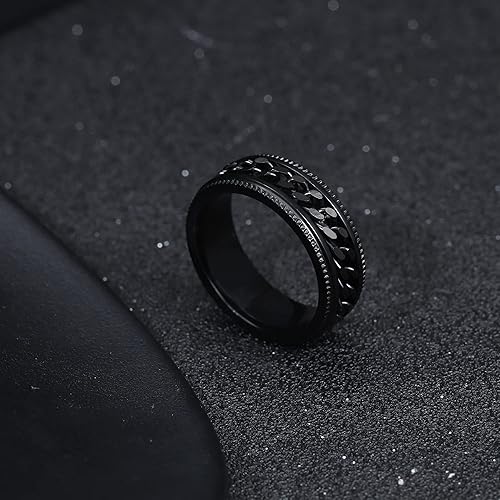 Miniatura 5 de ORAZIO Stainless Steel Fidget Ring Black Spinner Ring For Men Women Anxiety Stress Relieving Spinning Ring Cool Male Spin Ring Men Wedding
