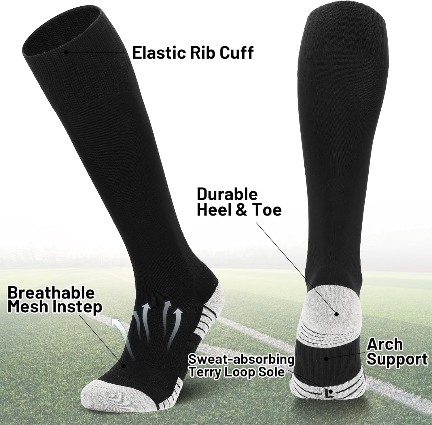 Ultrafun 4 Pairs Soccer Socks Men Youth Kids Cushioned Knee High Team Sports Football Socks - Image 5