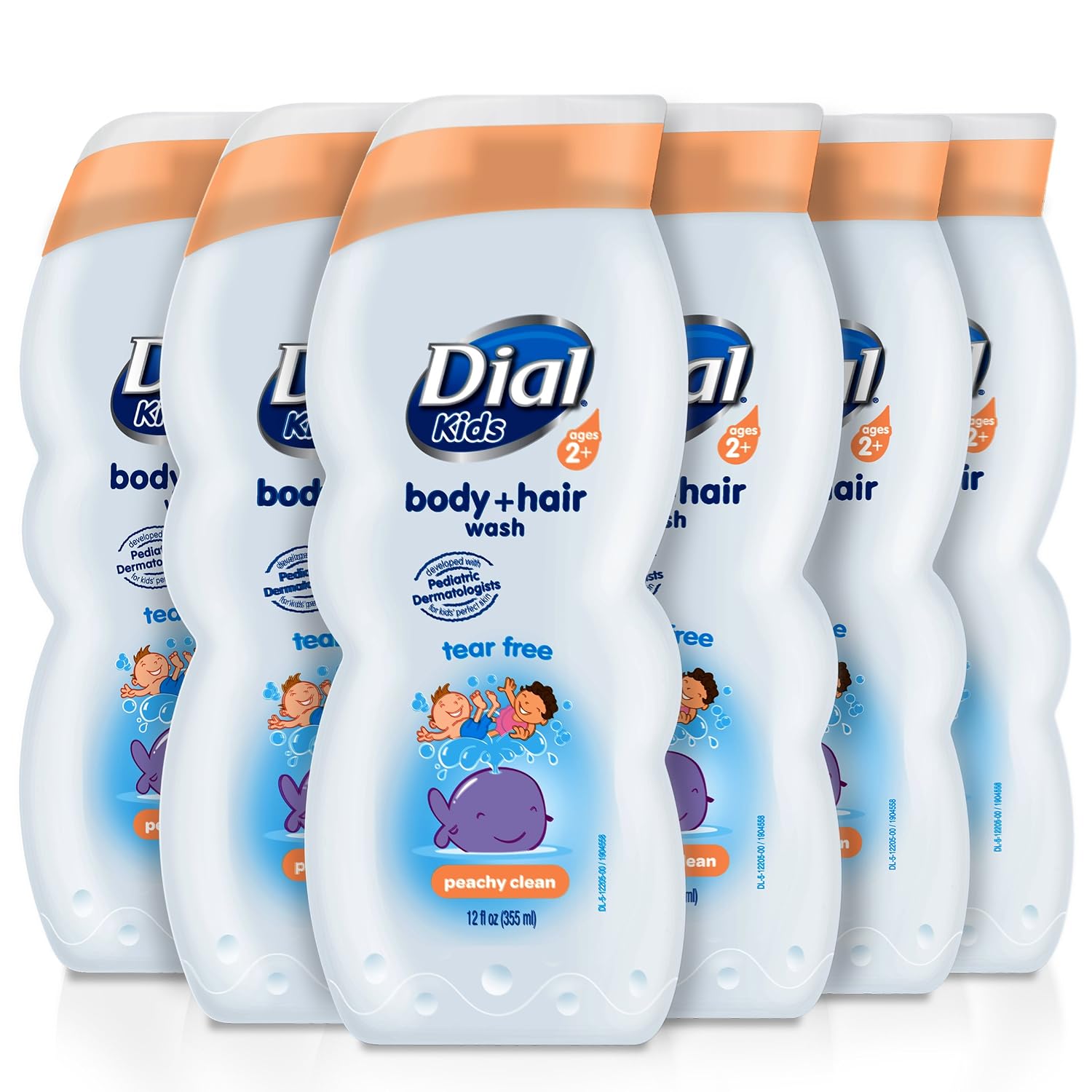 Dial Kids Body + Hair Wash, Peachy Clean Tear Free, 12 Fl Oz (Pack of 6)