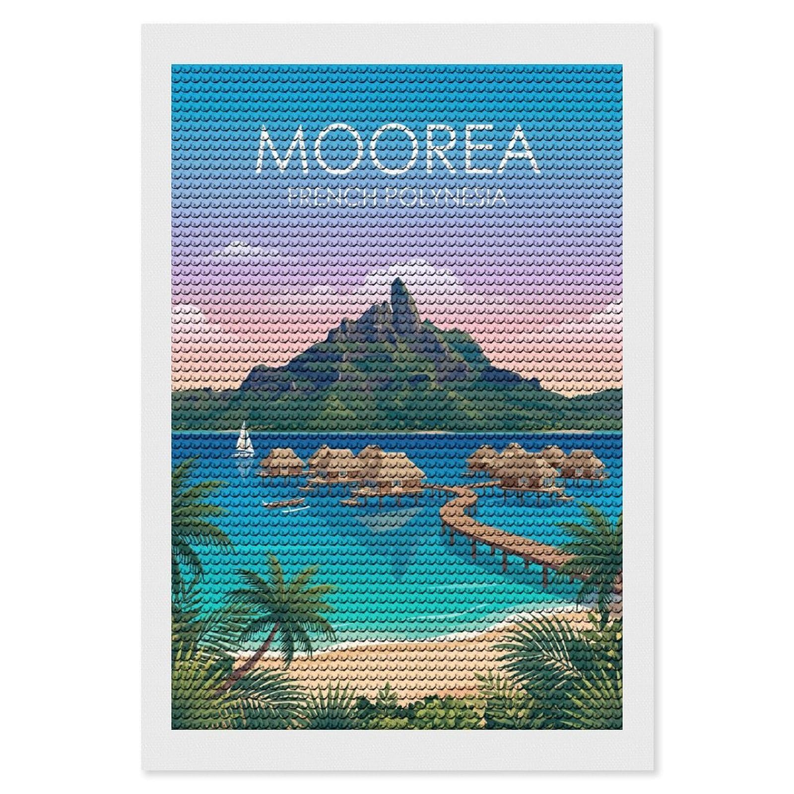 Junmoney Moorea French Polynesia Diamond Painting Canvas Set 8"x12", for Adults, Decorate Your Room, Festive Craft Gift, Office Decor