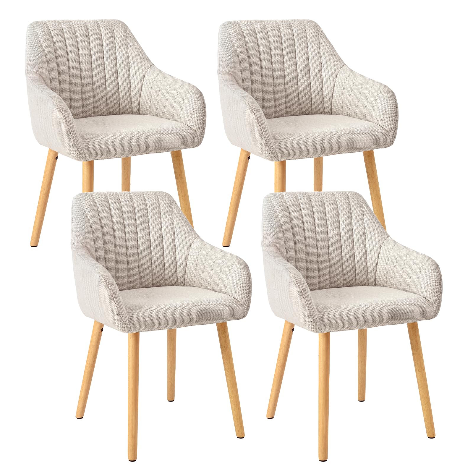 Armlehnenstuhl Esszimmerstuhl 4er Set Beige - Polsterstuhl mit Holzbeinen für Wohnzimmer und Küche - Komfortable Esszimm