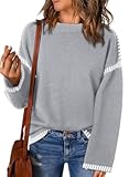 Sweaters for Women Fashion Solid Crewneck Loose Fit Long Sleeve Contrast Cable Knit Pullover Sweater Jumper Tops