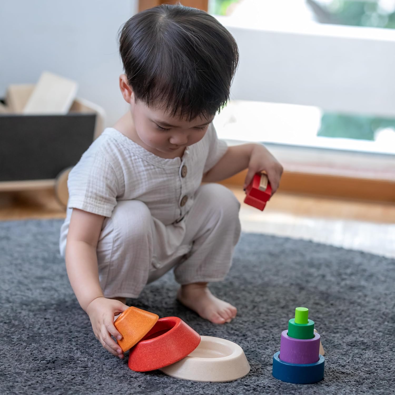 PlanToys® Cone Sorting Wooden Toy Set for Kids Ages 3+ | Montessori Colour & Size Recognition Activity for Fine Motor Skills, Logic & Focus | Eco-Friendly Educational Toy - Image 8