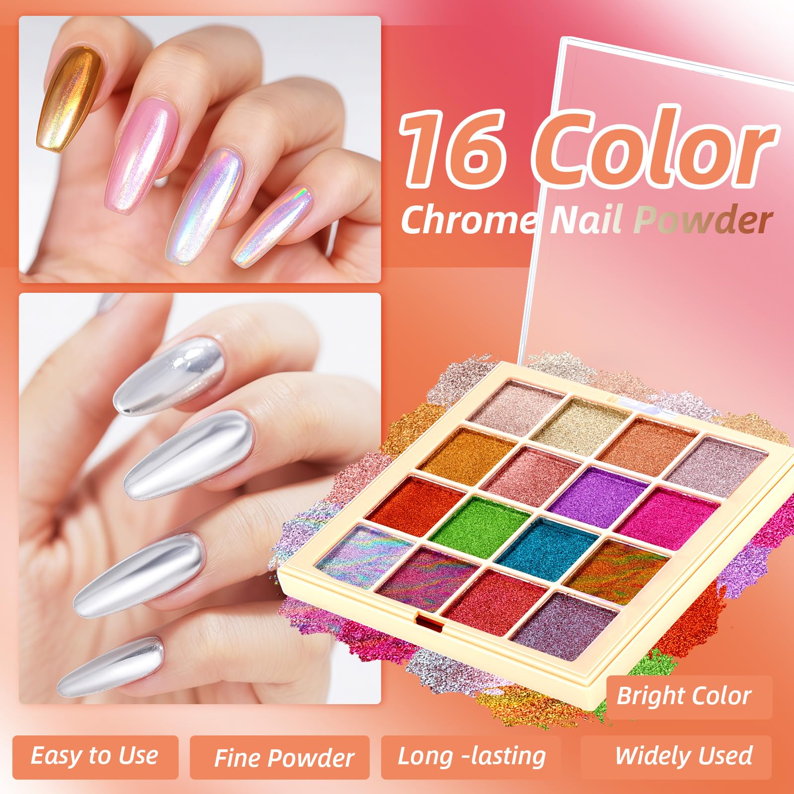Amazon.co.jp: U-Shinein クロームネイルパウダーパレット、16