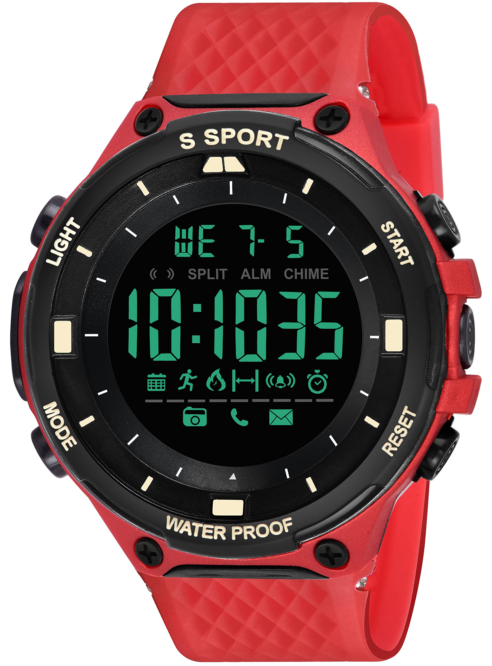 Harbor Digital Mens Multi-Function Watch Waterproof Sports Tactical Watch with LED Back-Light Watch for Men (Red) (B09R1KNDRN) Amazon Price History, Amazon Price Tracker