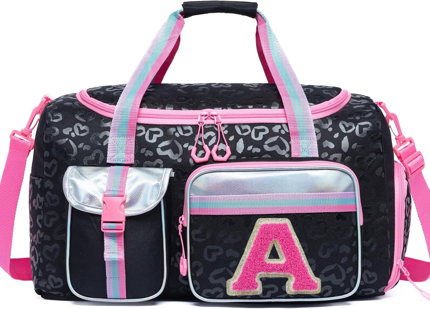 Duffle Bag for Kids Travel Bag Personalized Initial Dance Bag for Girls Birthday Christmas Gifts for Girls Toddler Overnight Bags with Shoe Compartment