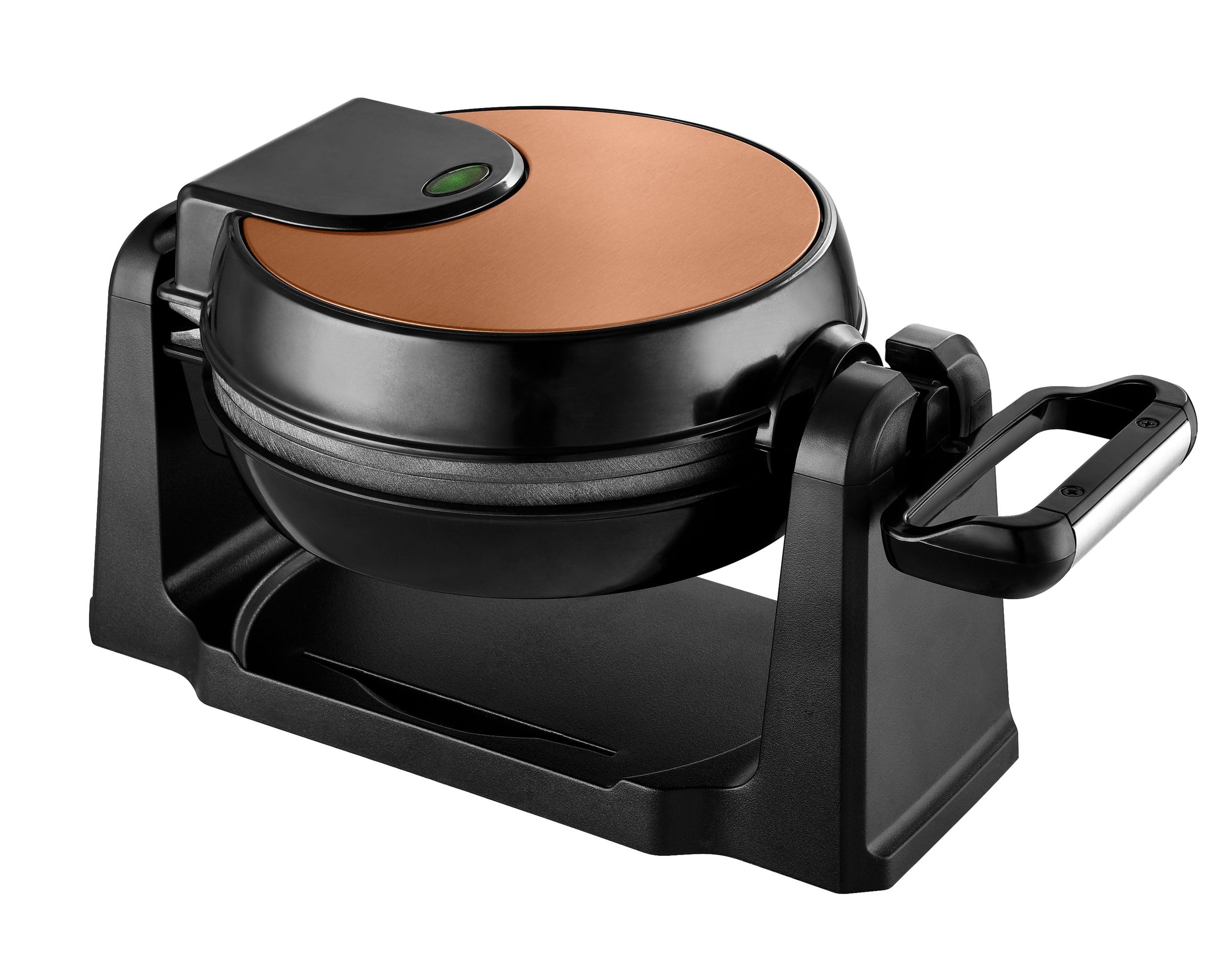 Team Kalorik Piastra per Waffle elettrica rotante in Inox, 1000 W, Piastre rotonde, Nero/Rame, TKG WM 1050 CO