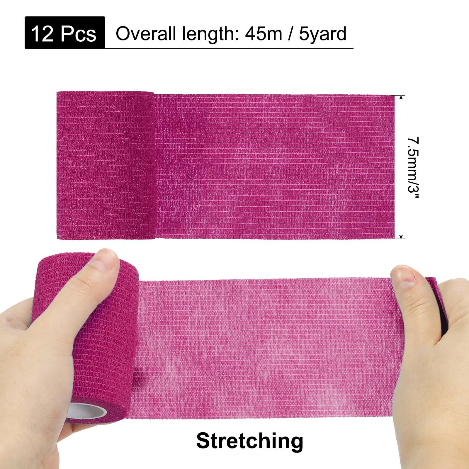 QUARKZMAN Benda Autoadesiva Avvolgibile 3 Pollici X 5 Iarde Bende Coesive Non Tessute Nastro Traspirante Elastico Nastro Sportivo per Caviglie Polsi Mani Ginocchia Fuchsia 12 Rotoli