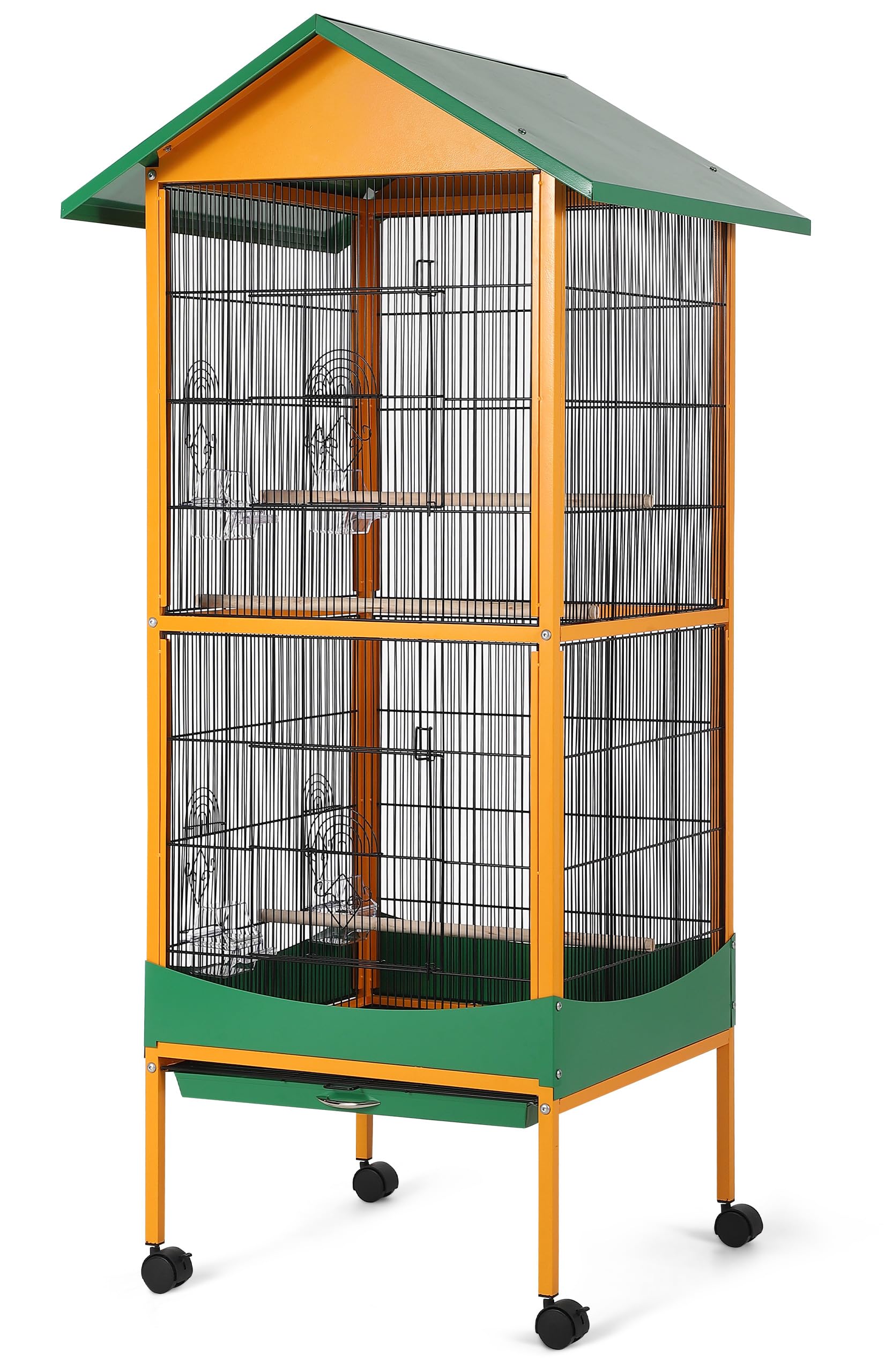 Garvee Bird cage, 66''H Extra Large Bird Cage, w/Removeble Tray, Waterproof Roof, Easy to Clean, Lockable Caster, Indoor& Outdoor Application for Conure,Macaw,Budgie,Cockatiel,Lovebirds,Parakeet