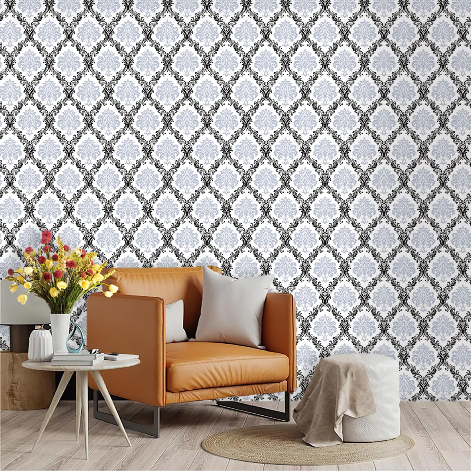 Zahhyg Gray/Black Wallpaper Peel And Stick Self Adhesive Wallpaper For Living Room Waterproof Vinyl, Art Deco Thicken Sticky Back Plastic Removable