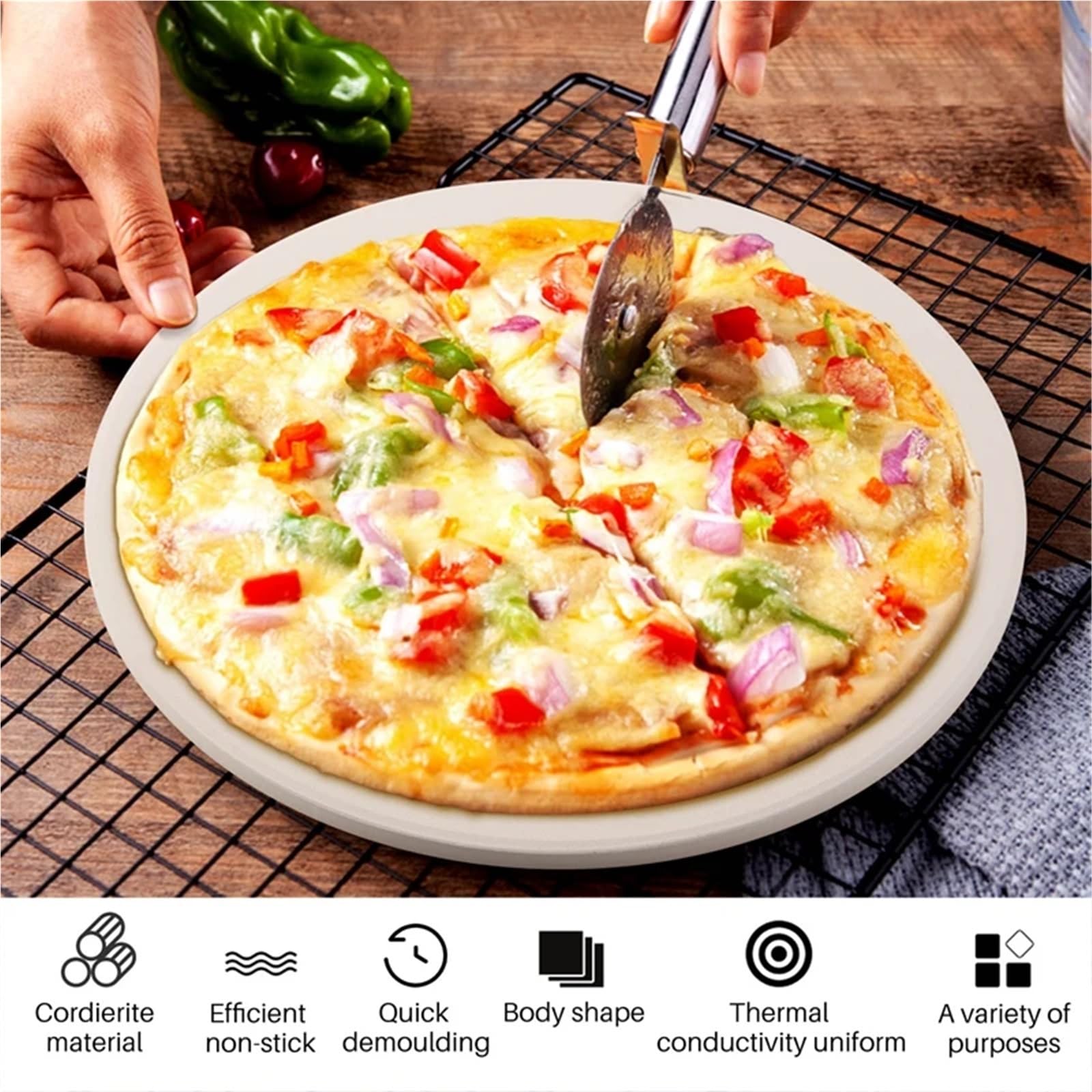 Pizzastein Pizzastein for BackenPizzasteinplatte for den Grill, Ofen, for Kochen und Servieren von Pizzabrot, Käse, rund, 30,5 cm
