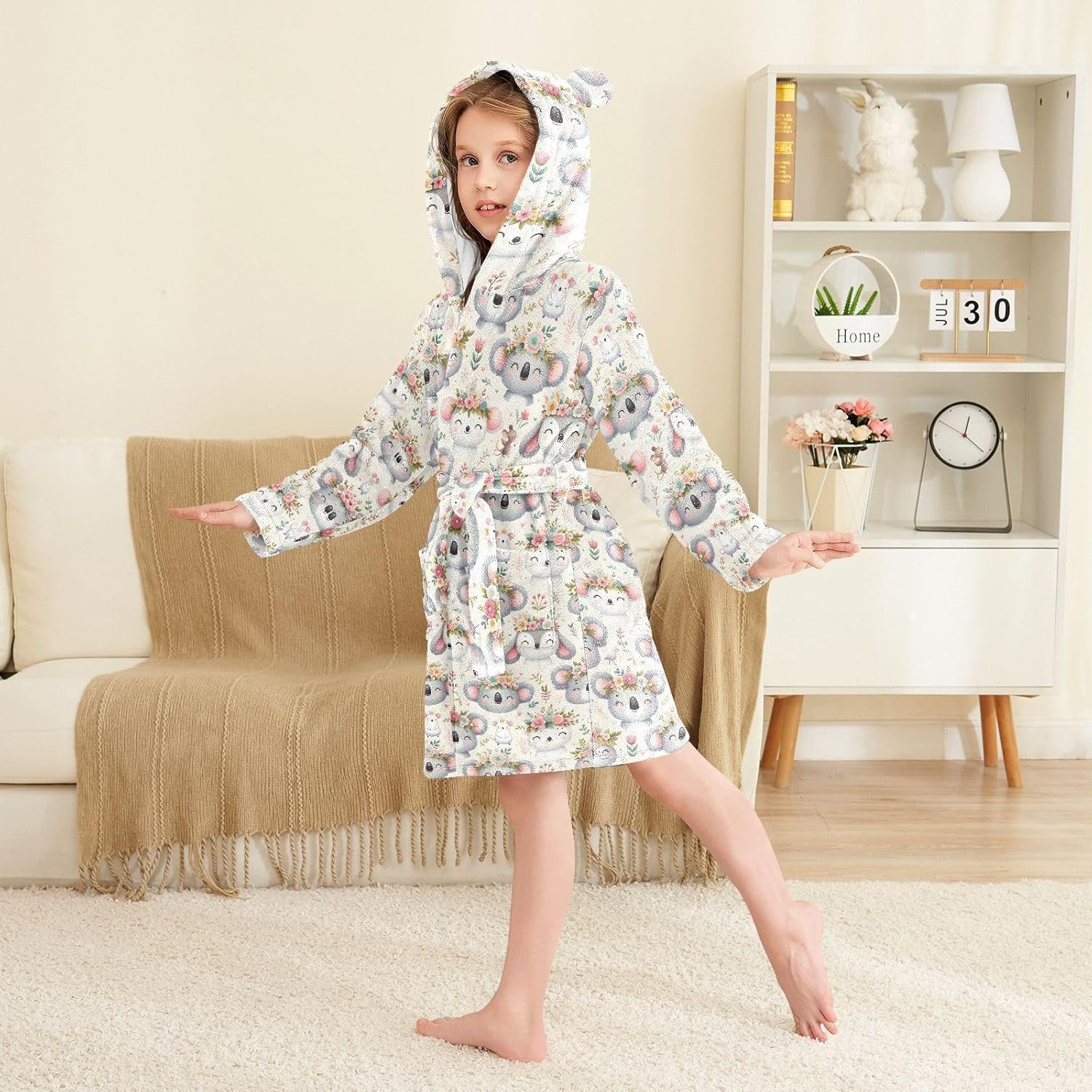 senya Cute Koala Toddler Hooded Bathrobe Kids Soft Plush Bath Towel Robes for Boys Girls 2-12 Years