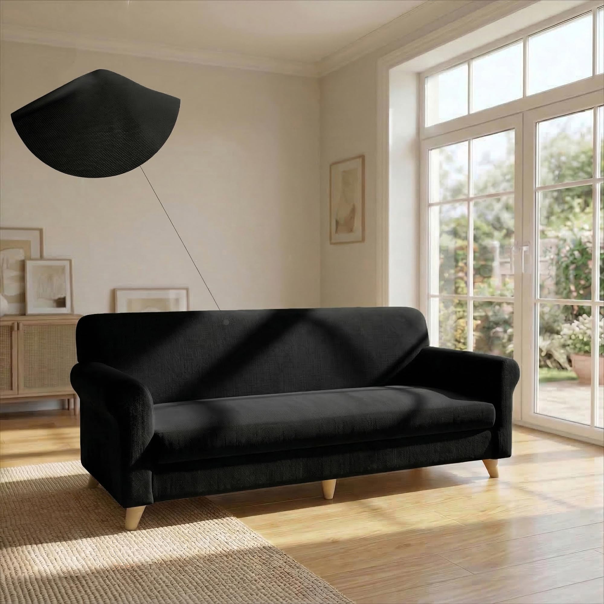 Italian Bed Linen Più Bello bielastic Sofa Cover Black, 4 Places, 4 Seats