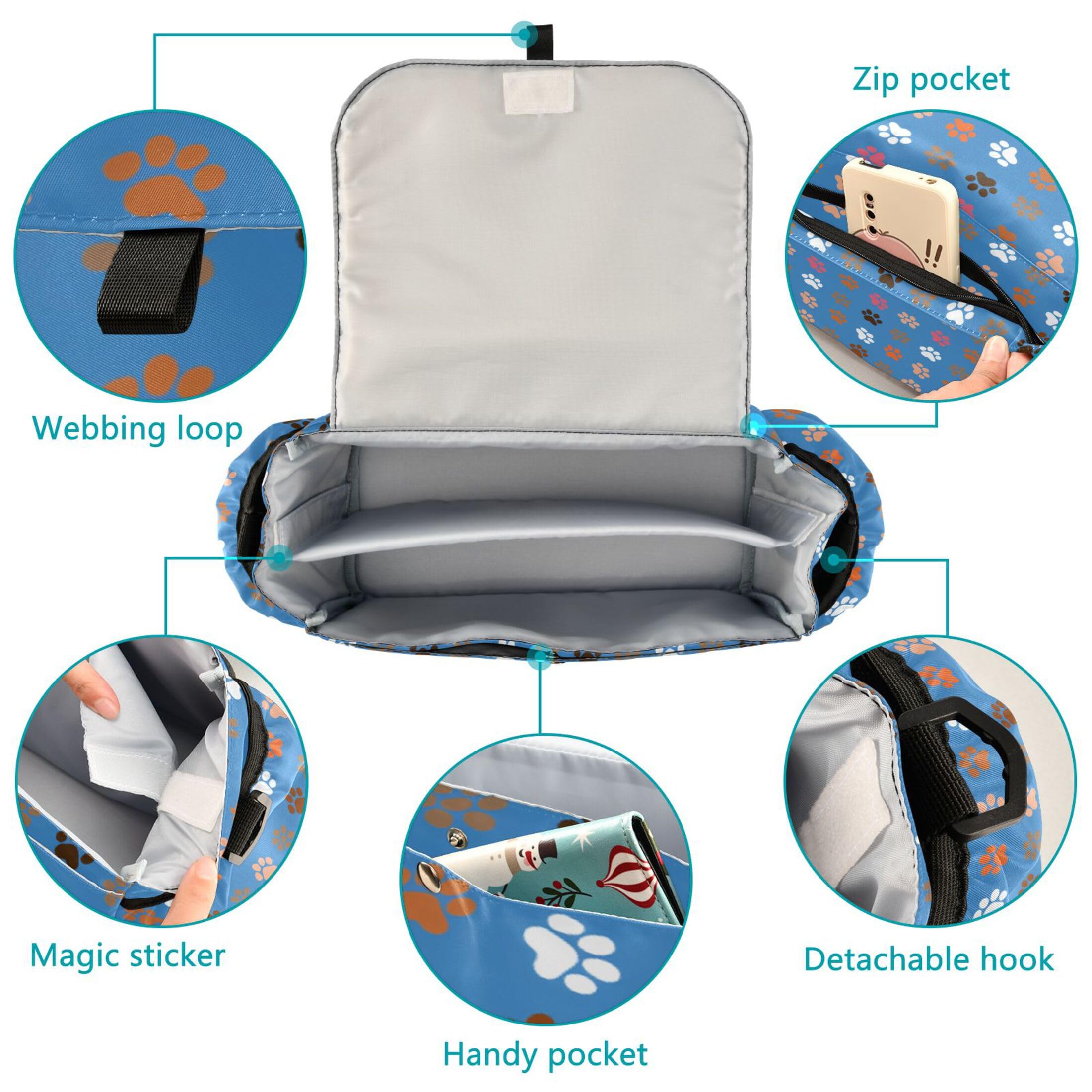 Burbuja Colorful Paw Prints Stroller Organizer with Insulated Cup Holders, Non-Slip Stroller Caddy Universal Fits Most Strollers, Nursery Accessories