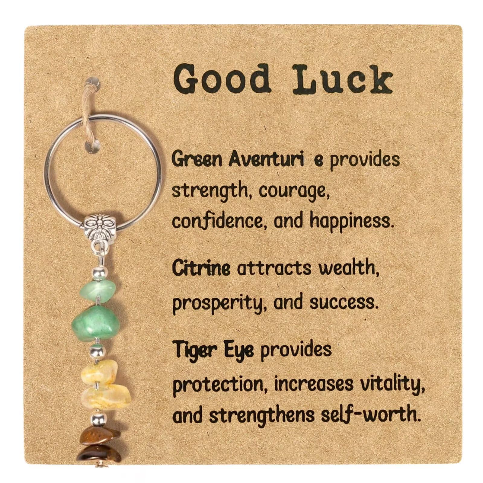 Inspirational Gifts for Women, Natural Crystal Keyring Gift, Good Luck Key Chain with Card, Charm Keychain with Moonstone Labradorite Green Aventurine for New Beginning Encouragement Friend Colleague