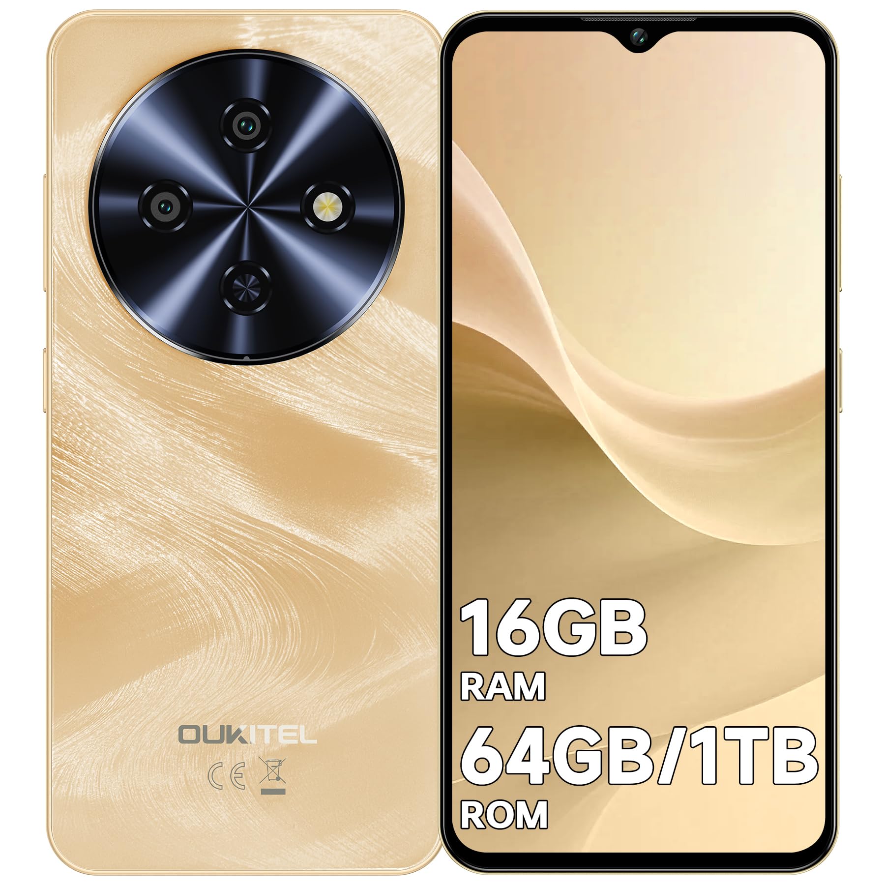 OUKITEL C5 Smartphone 2026, 16GB+64GB/1TB Telefono Cellulare | 6.52" HD Telefoni, 5000mAh Cellulari e Smartphone, 13MP+5MP Smartphone Gaming, 4G Dual SIM/Face ID/GPS/OTG/Tipo-C, Oro