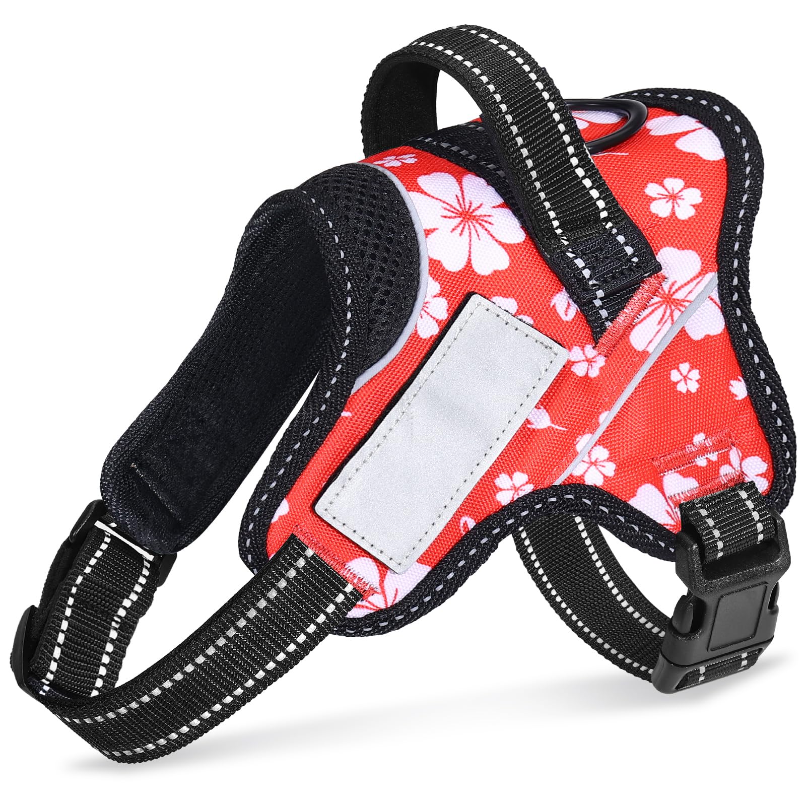 CatenaVinas Dog Harness for Small Medium Large Dogs,Dog Trainer Recommended,Throat-Friendly,Easy to Put On&Take Off,Adjustable with Nameplate&Reflective,Ergonomic Design Cute Colors(Red floral,XL)