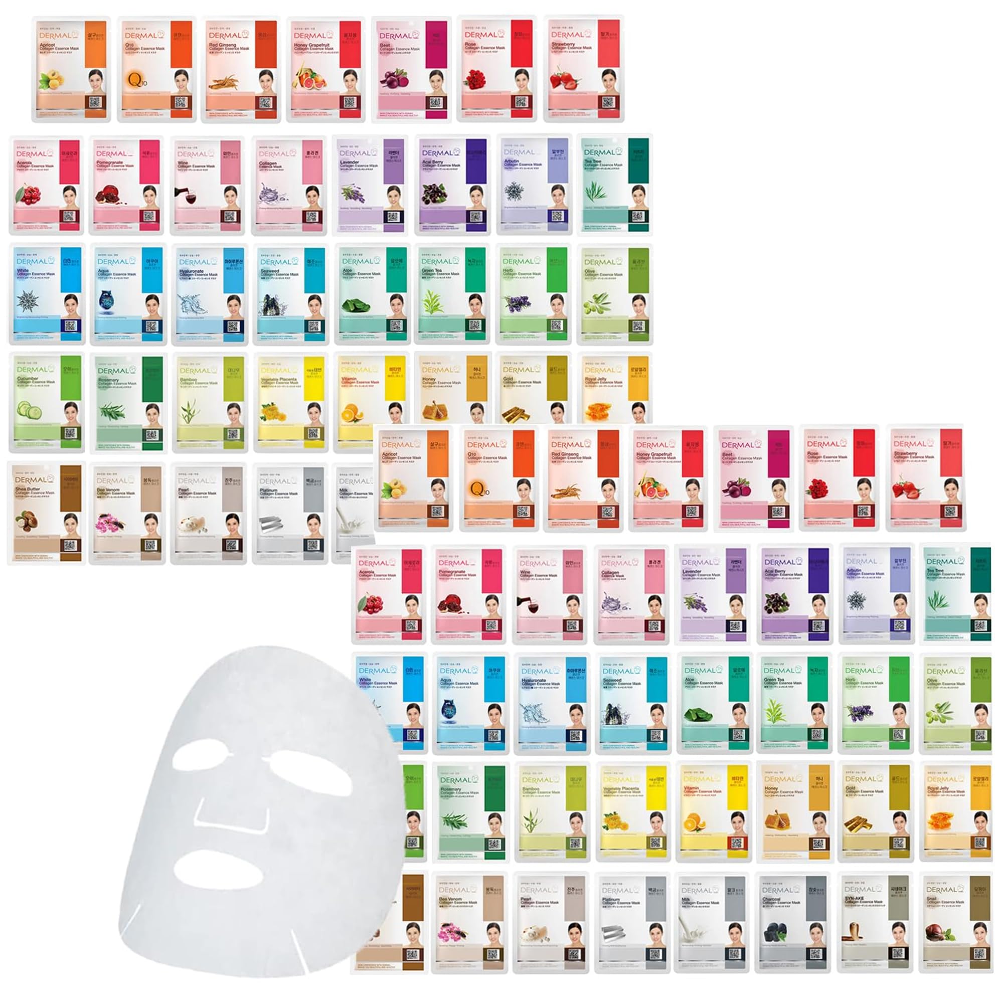 DERMAL 78 Combo Pack Collagen Essence Korean Face Mask - Hydrating & Soothing Facial Mask with Panthenol - Hypoallergenic Self Care Sheet Mask for All