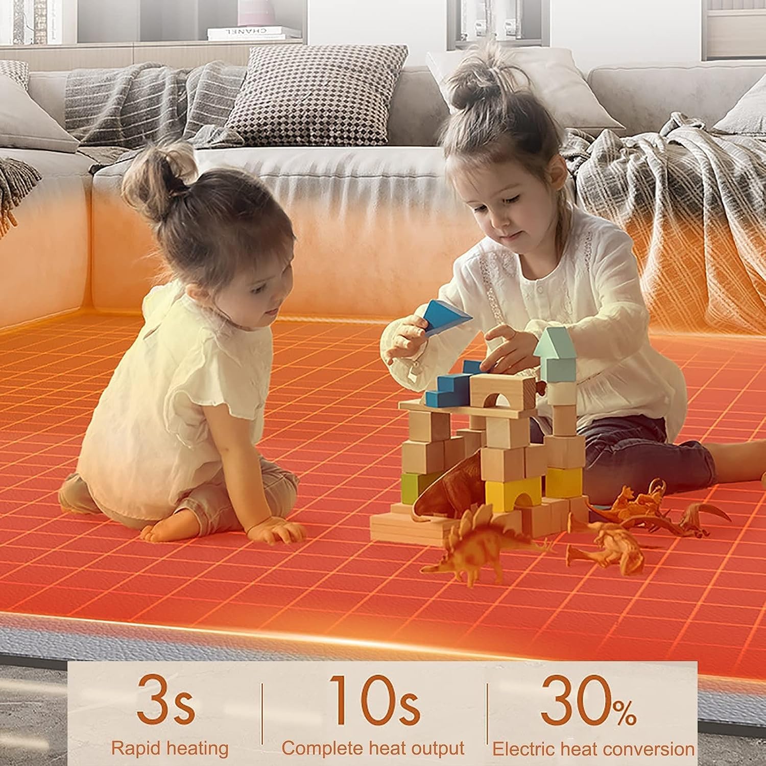 Tappetino riscaldante elettrico per piedi, tappetino yoga per casa e ufficio, temperatura e timer regolabili, scaldapiedi a riscaldamento rapido, tappeto riscaldante 65x200 cm (B 10" x 10" (quadr