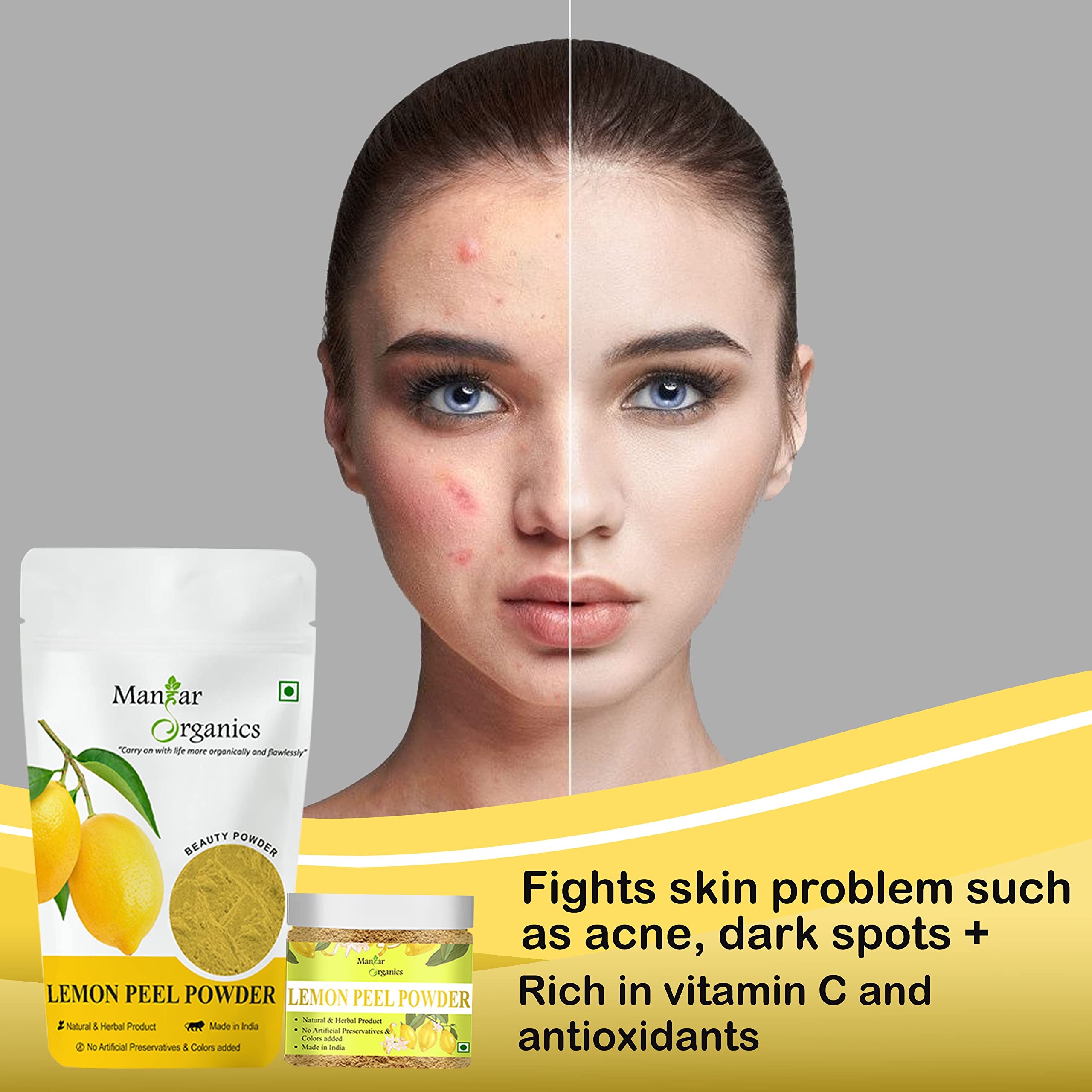 ManHar Organics Lemon Peel Powder for Face Pack 1kg| Pure Lemon Peel Powder for Skin & DIY Face Masks, Ubtan & Skincare